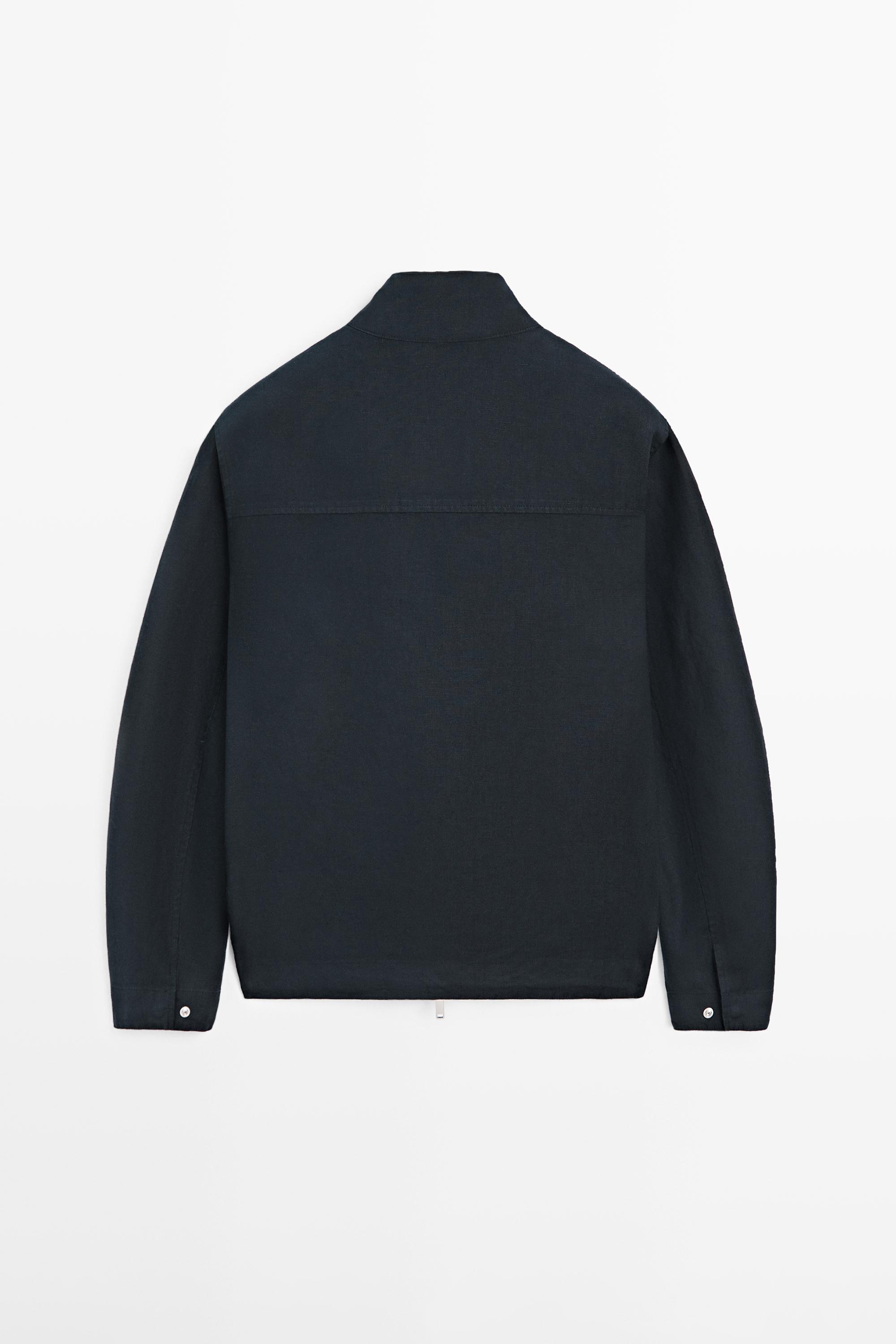 Linen bomber jacket — NAVY BLUE