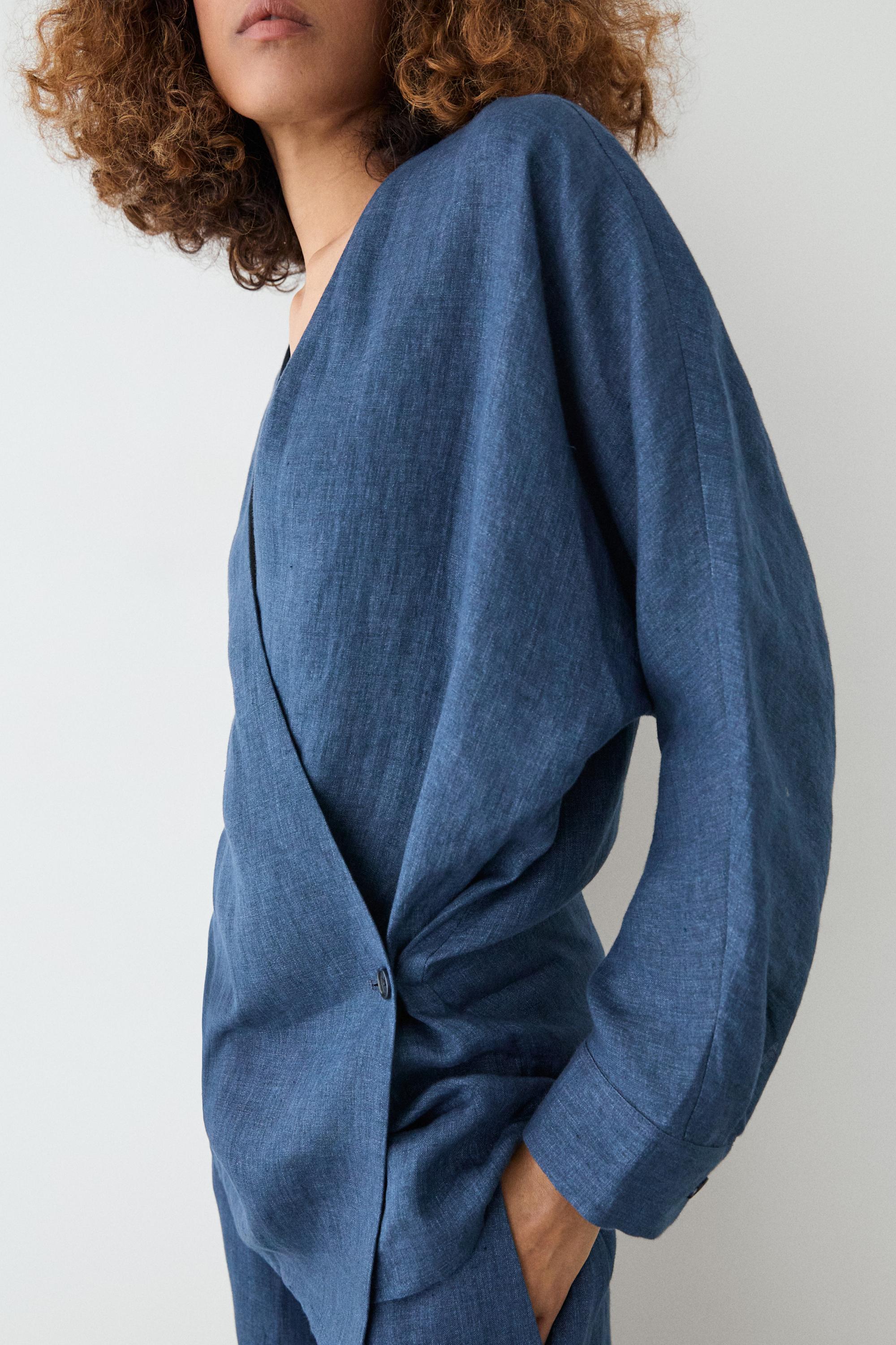 Linen total look denim-effect kimono — BLUE