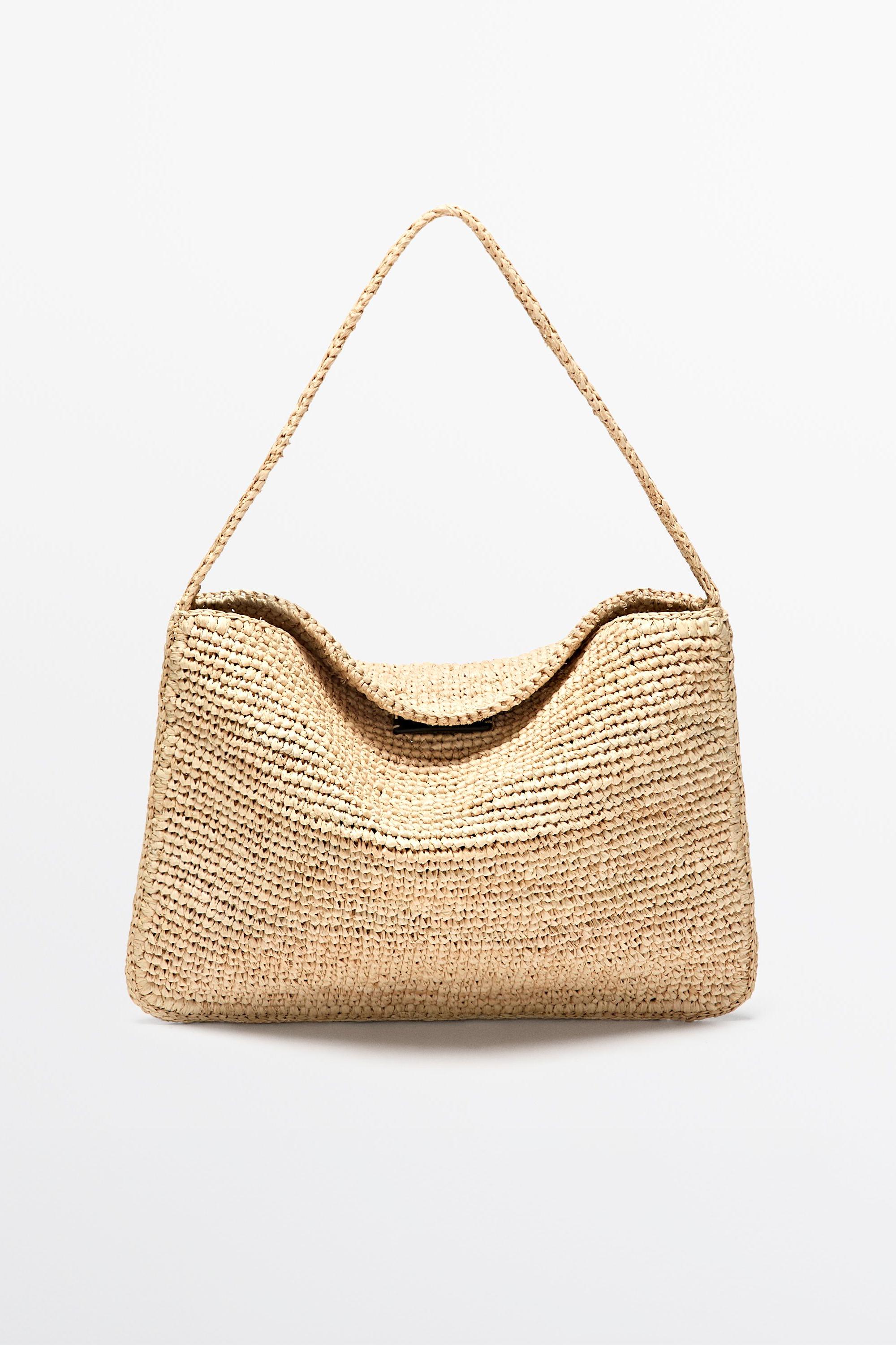 Small raffia shoulder bag — BEIGE