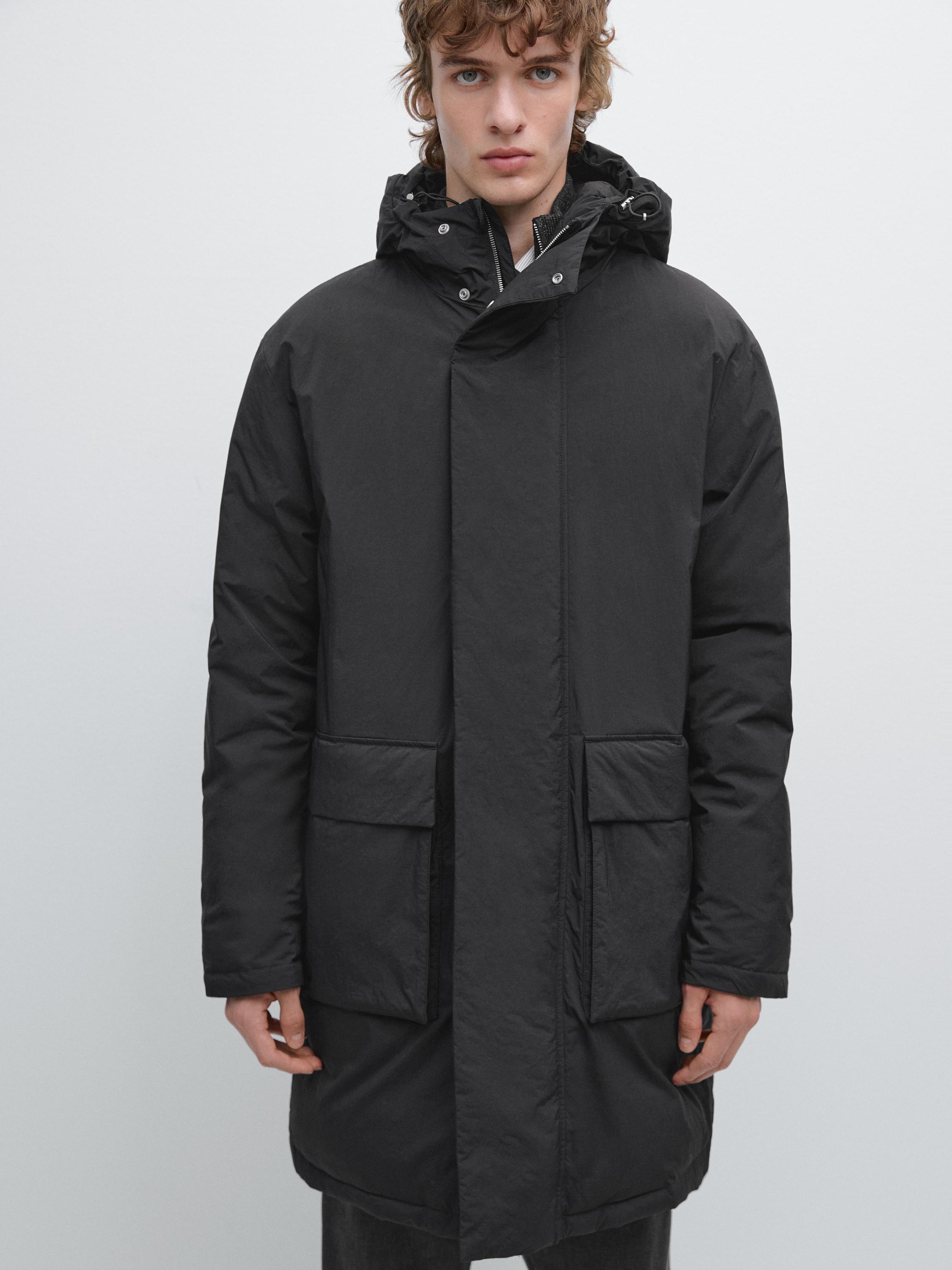 Water-repellent padded parka with hood