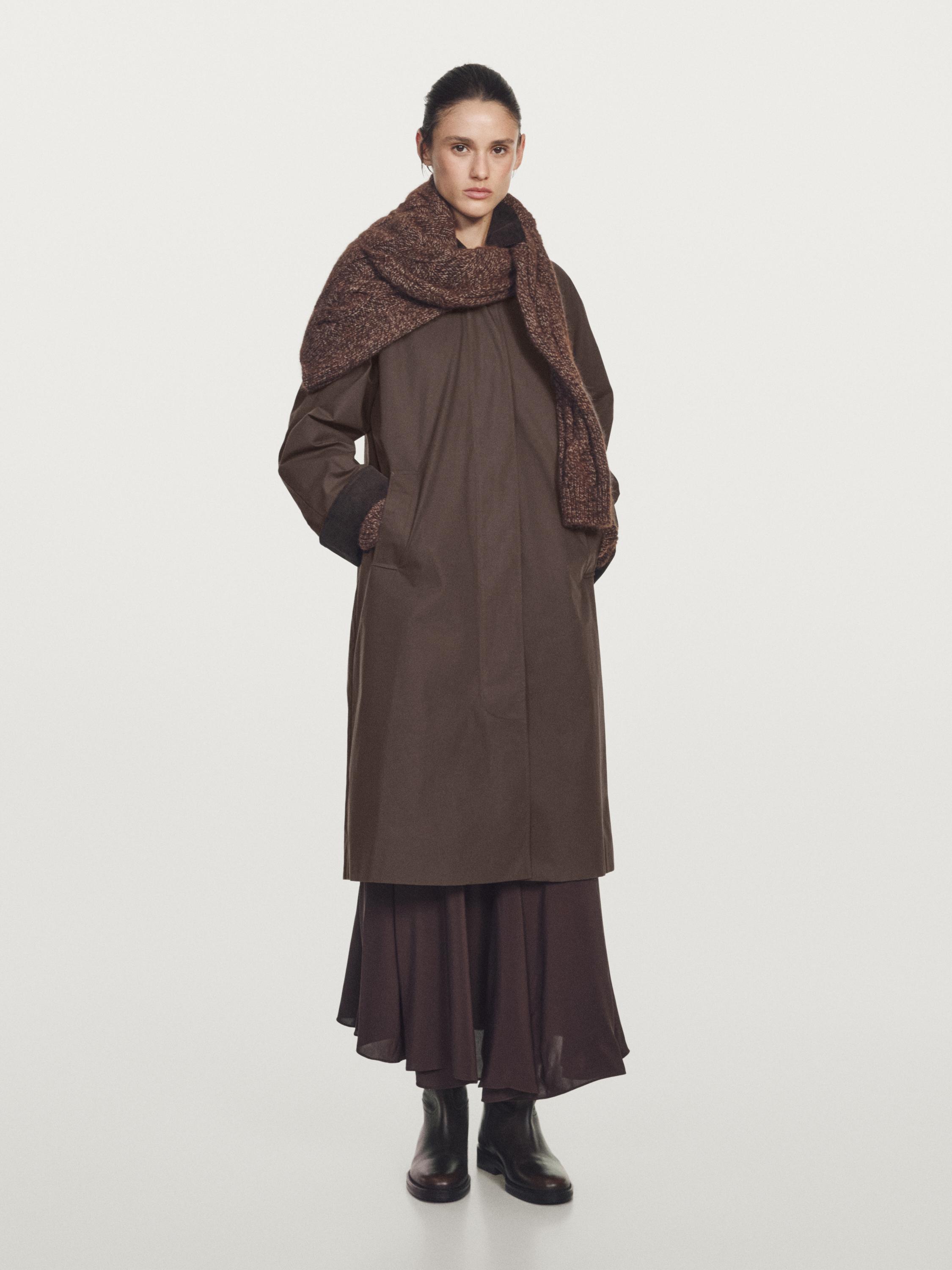 Long waxed parka with corduroy detail