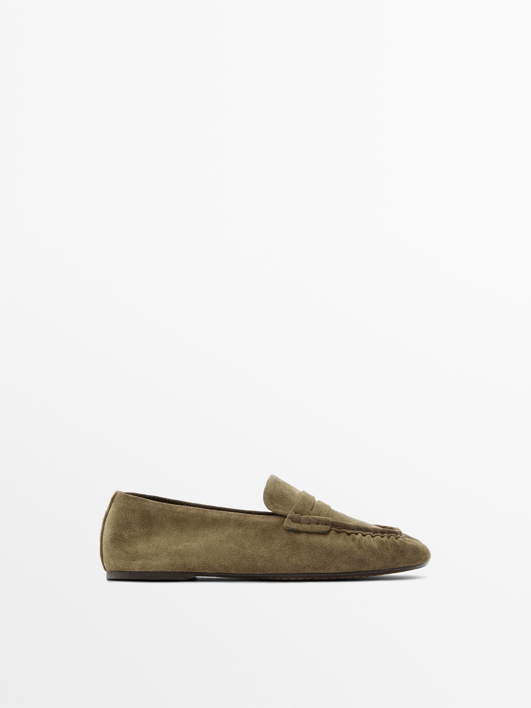 Soft split leather loafers — KHAKI