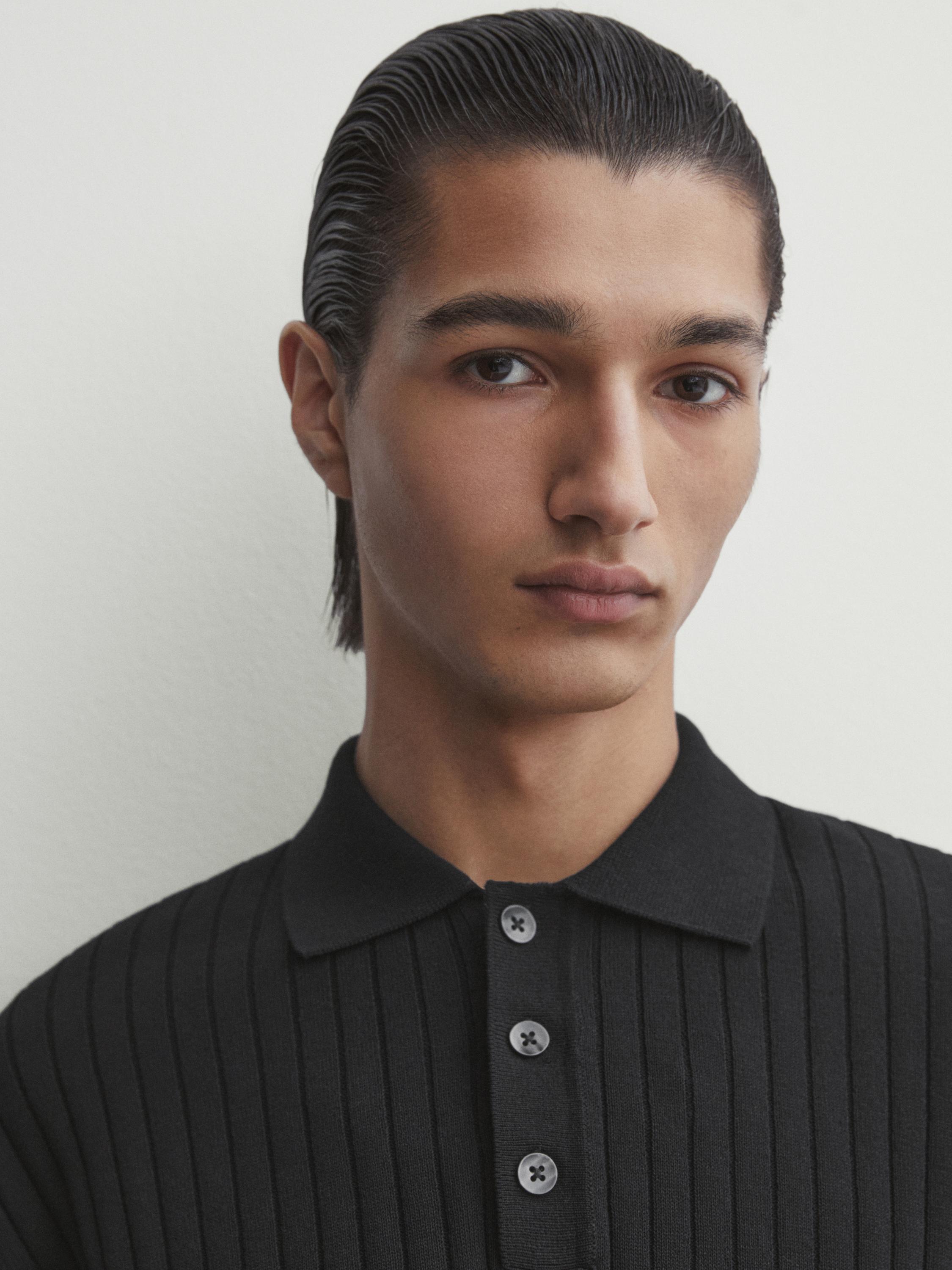 Short sleeve ribbed polo sweater