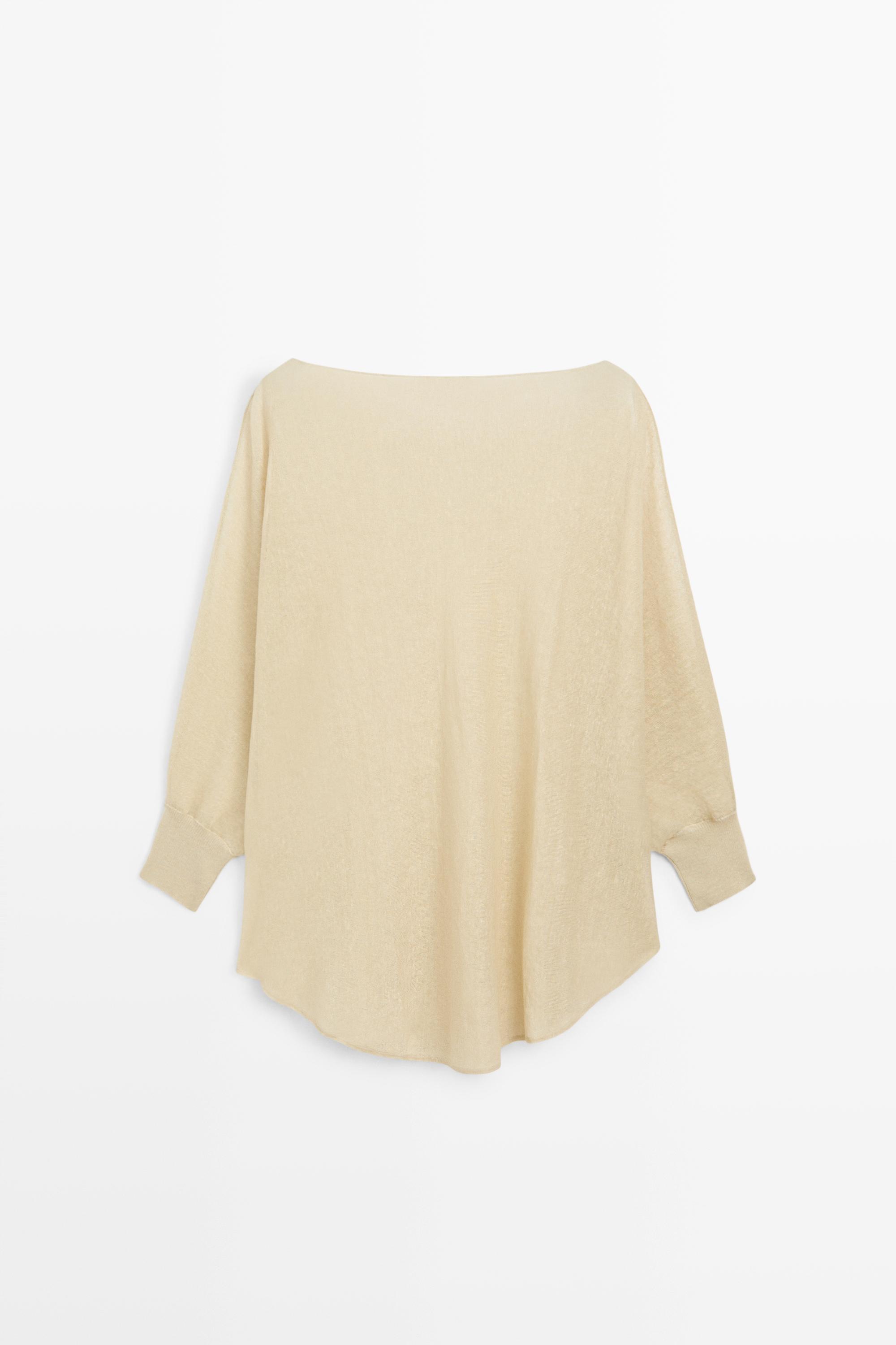 Linen blend flowing cape-style sweater — SAND