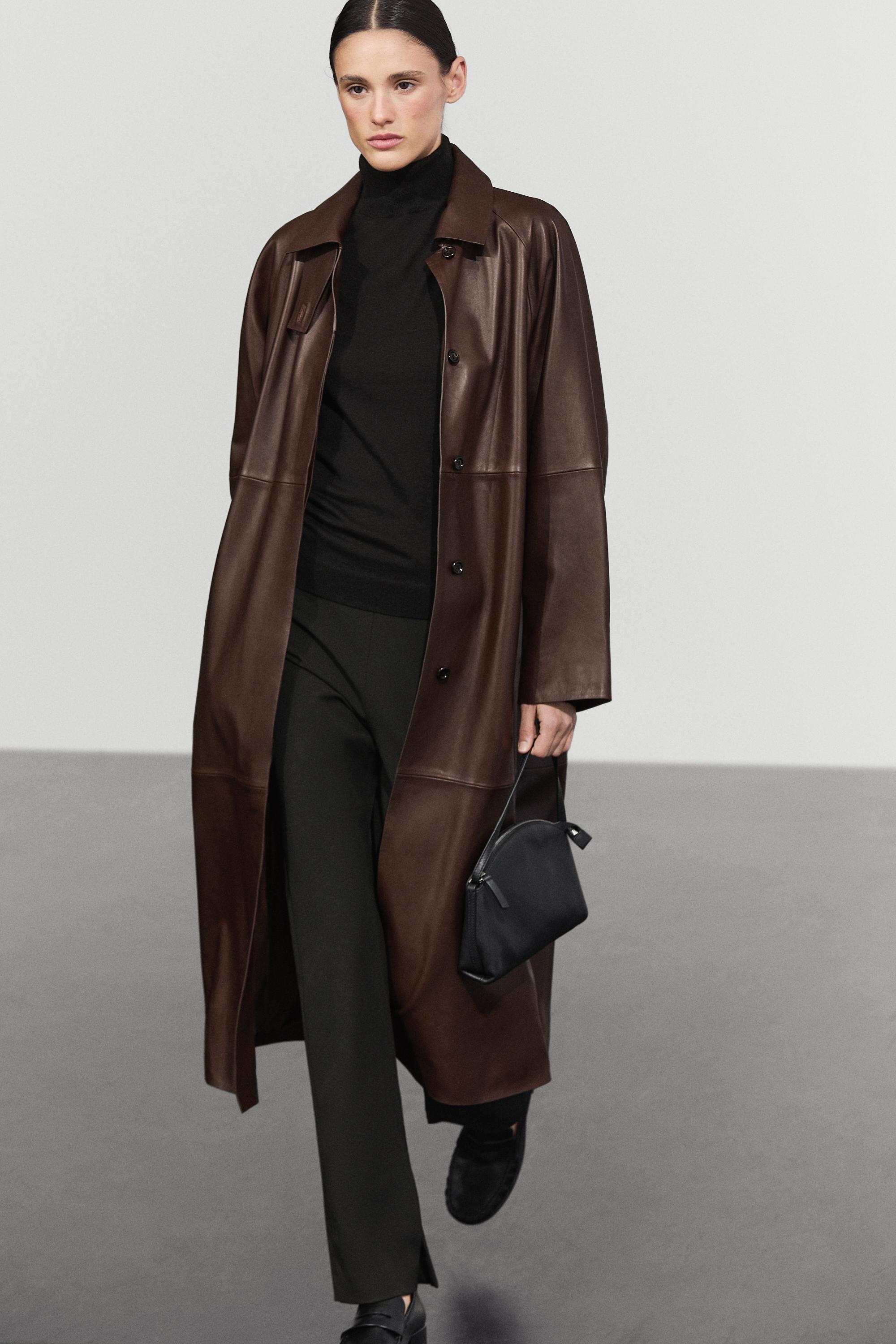Long sheepskin trench coat