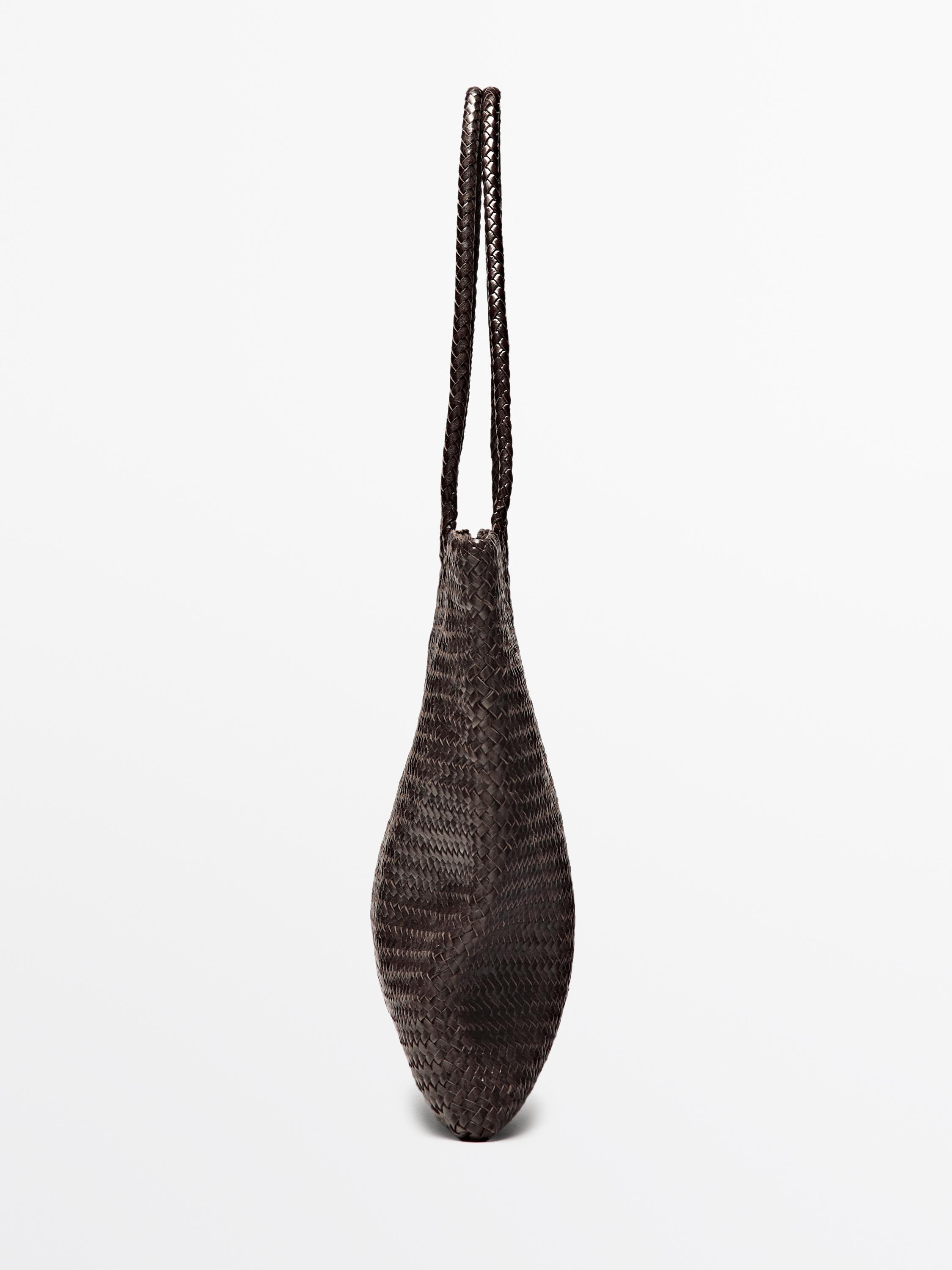Medium braided nappa leather tote bag — BROWN