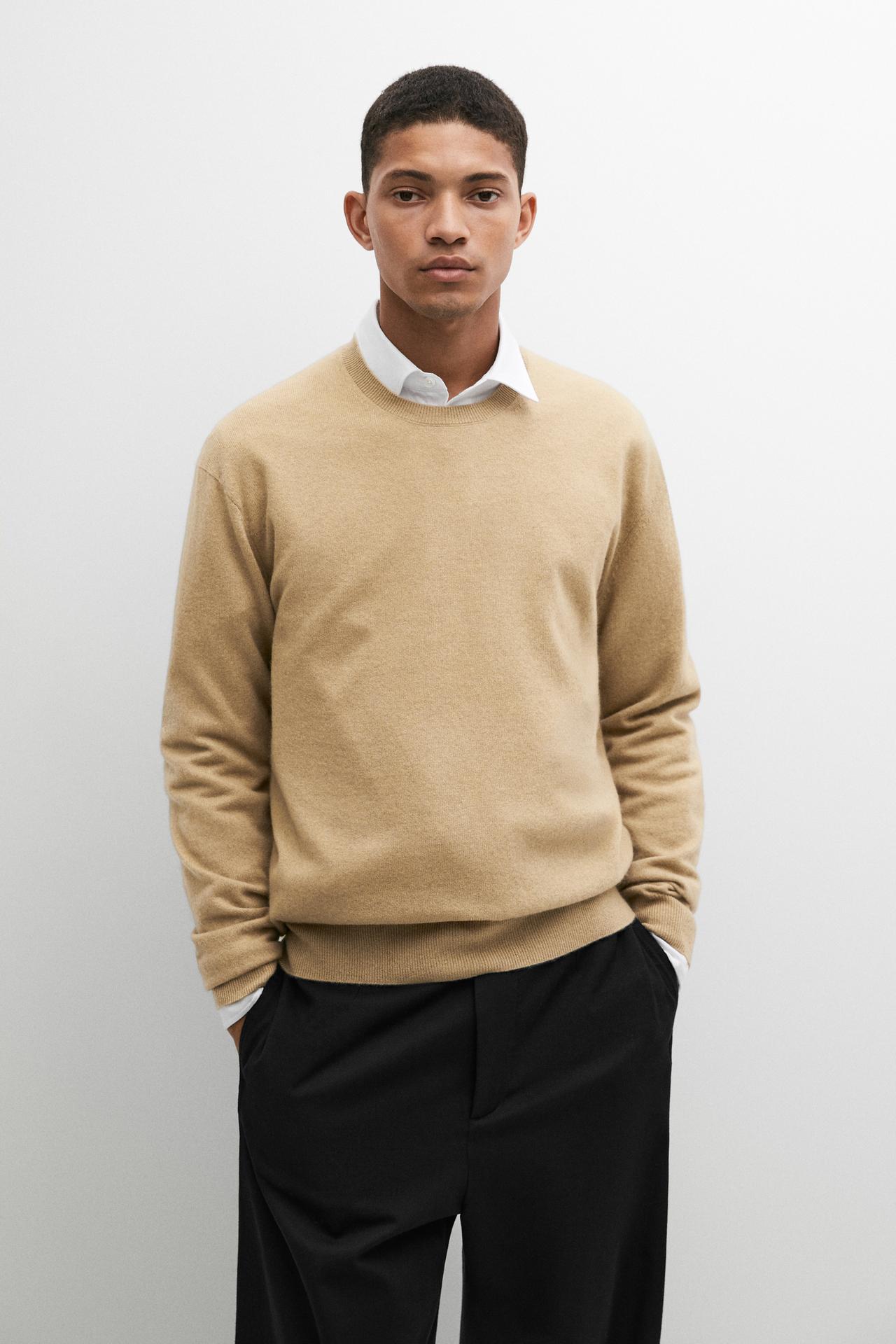 Knit 100% cashmere round neck sweater — MEDIUM CAMEL