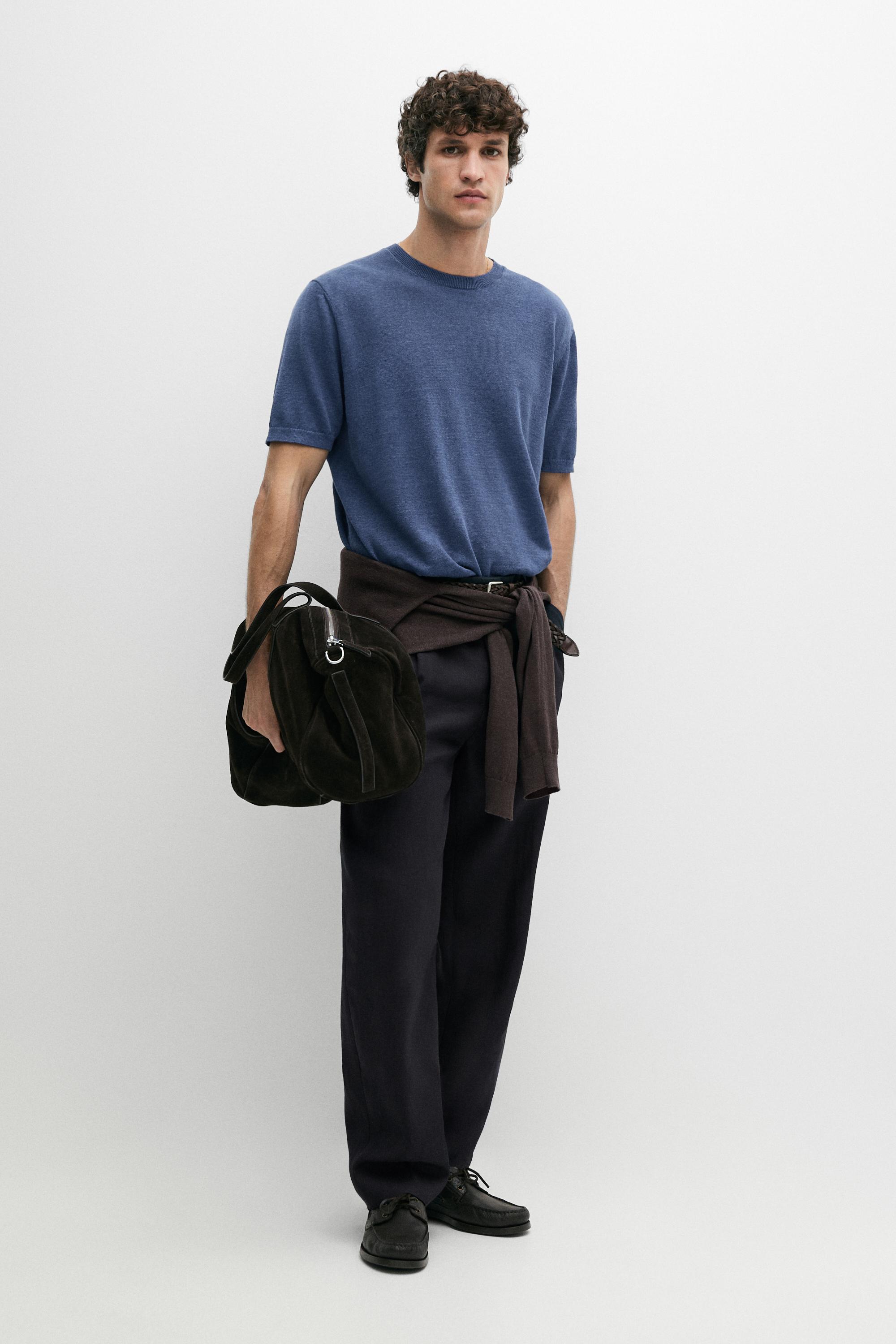 Lightweight 100% linen knit T-shirt — BLUISH