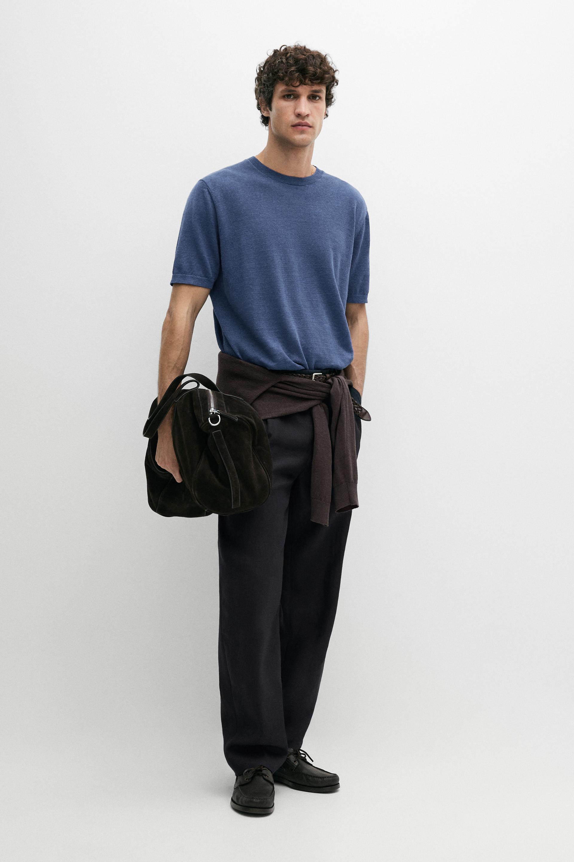 T-Shirt Léger 100 % Lin - Bleuâtre - L - Massimo Dutti - Homme