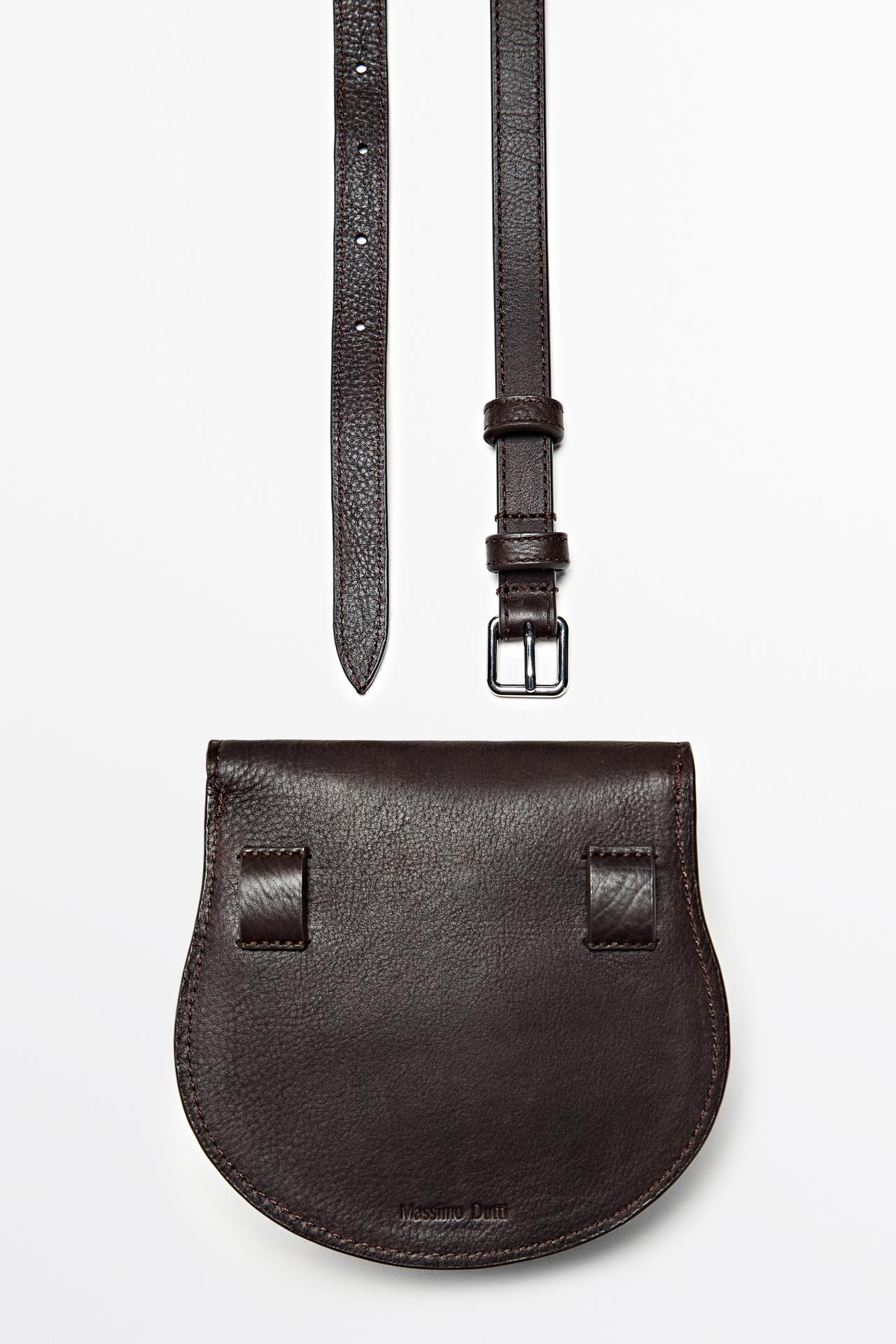 Nappa leather belt with pouch — BROWN