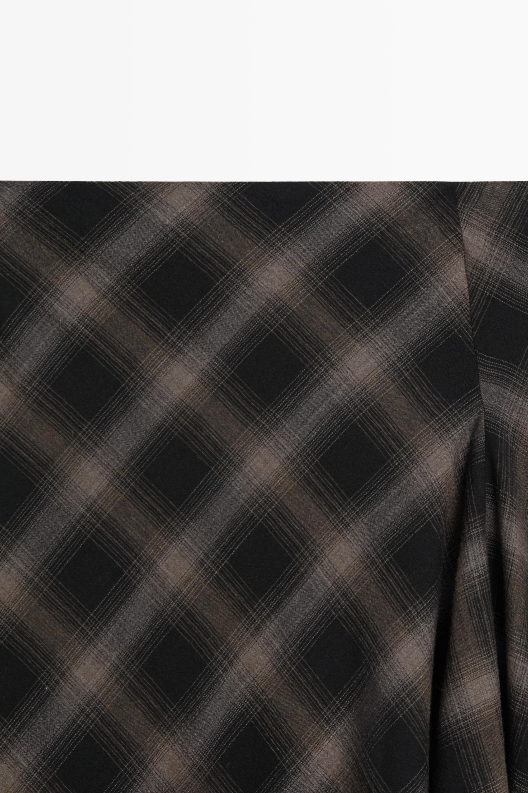 Wool-cotton blend check midi skirt with split — BLACK