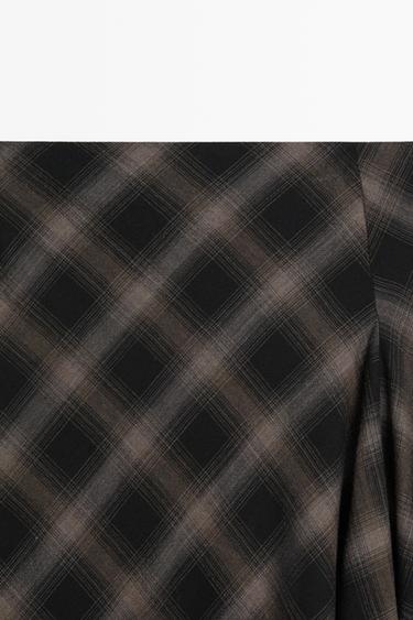 Wool-cotton blend check midi skirt with split — BLACK 9