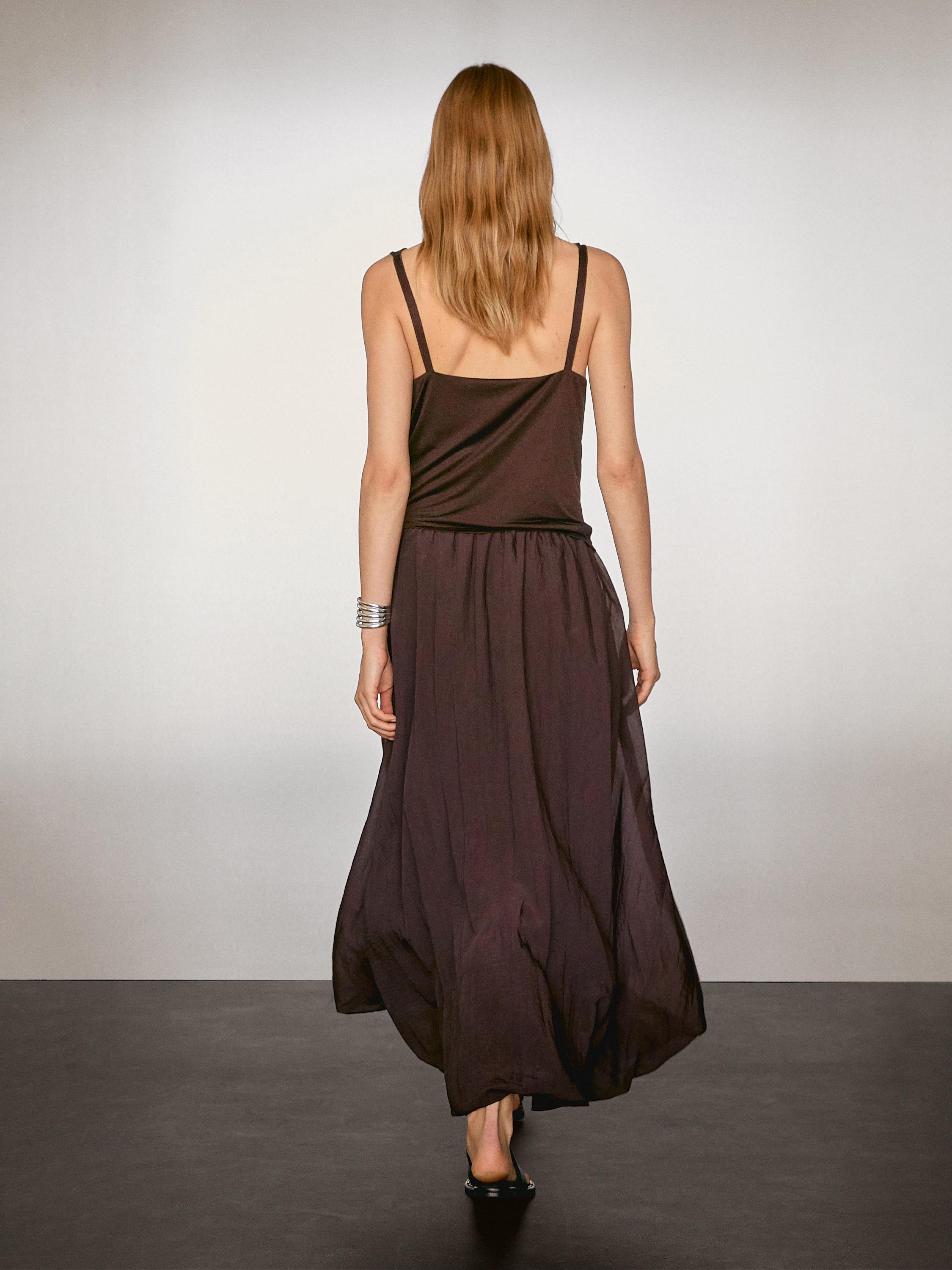 Pleated balloon midi skirt