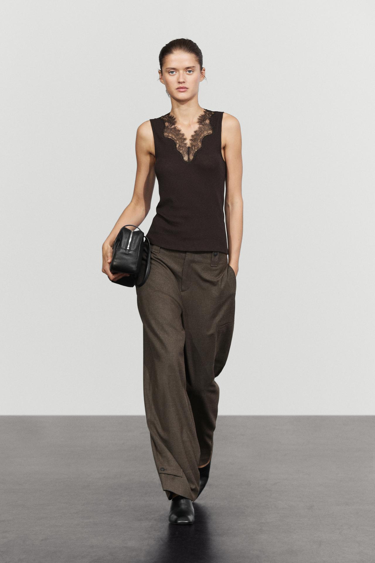 Cotton-blend camisole — BROWN