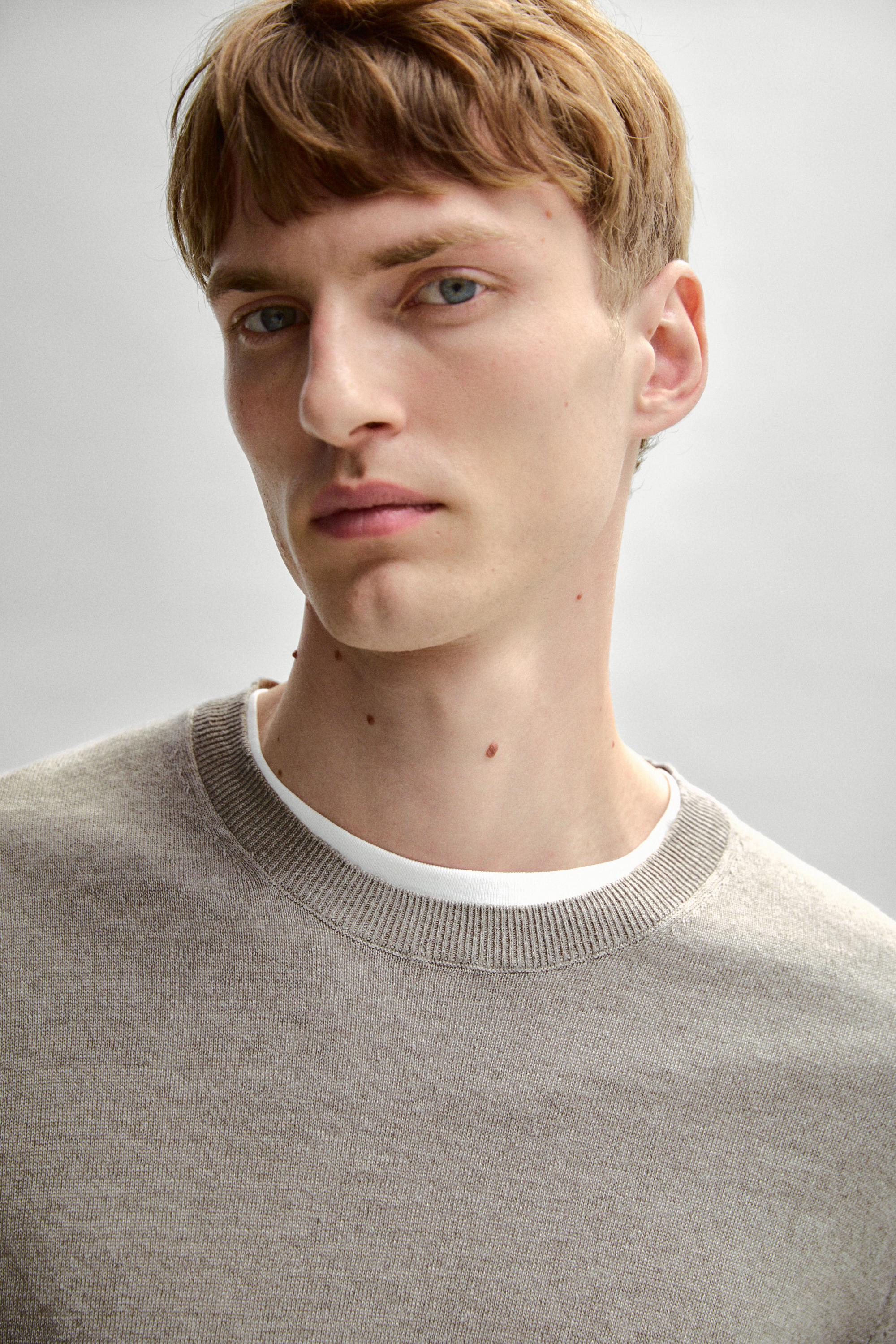 Lightweight 100% linen knit T-shirt — NATURAL GREY