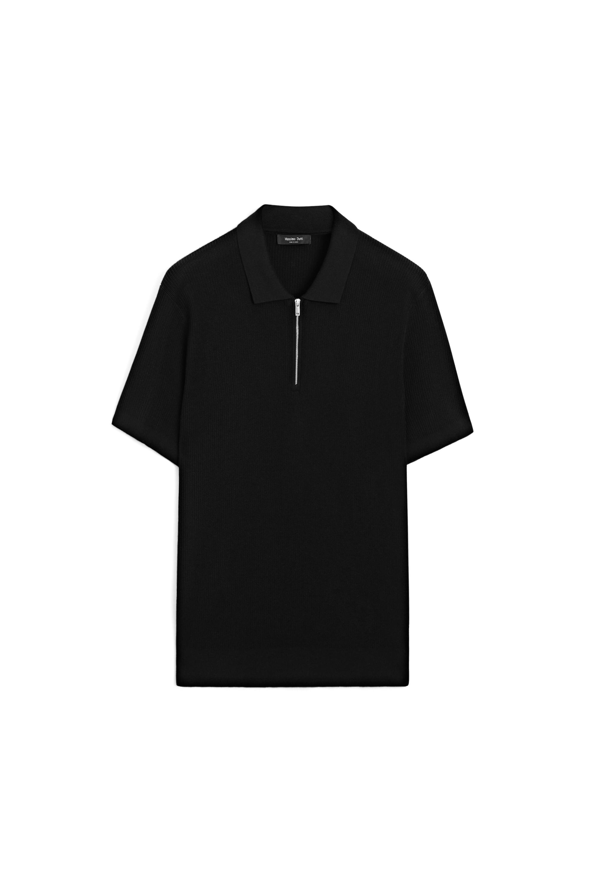 Knit polo sweater with quarter-zip collar — BLACK
