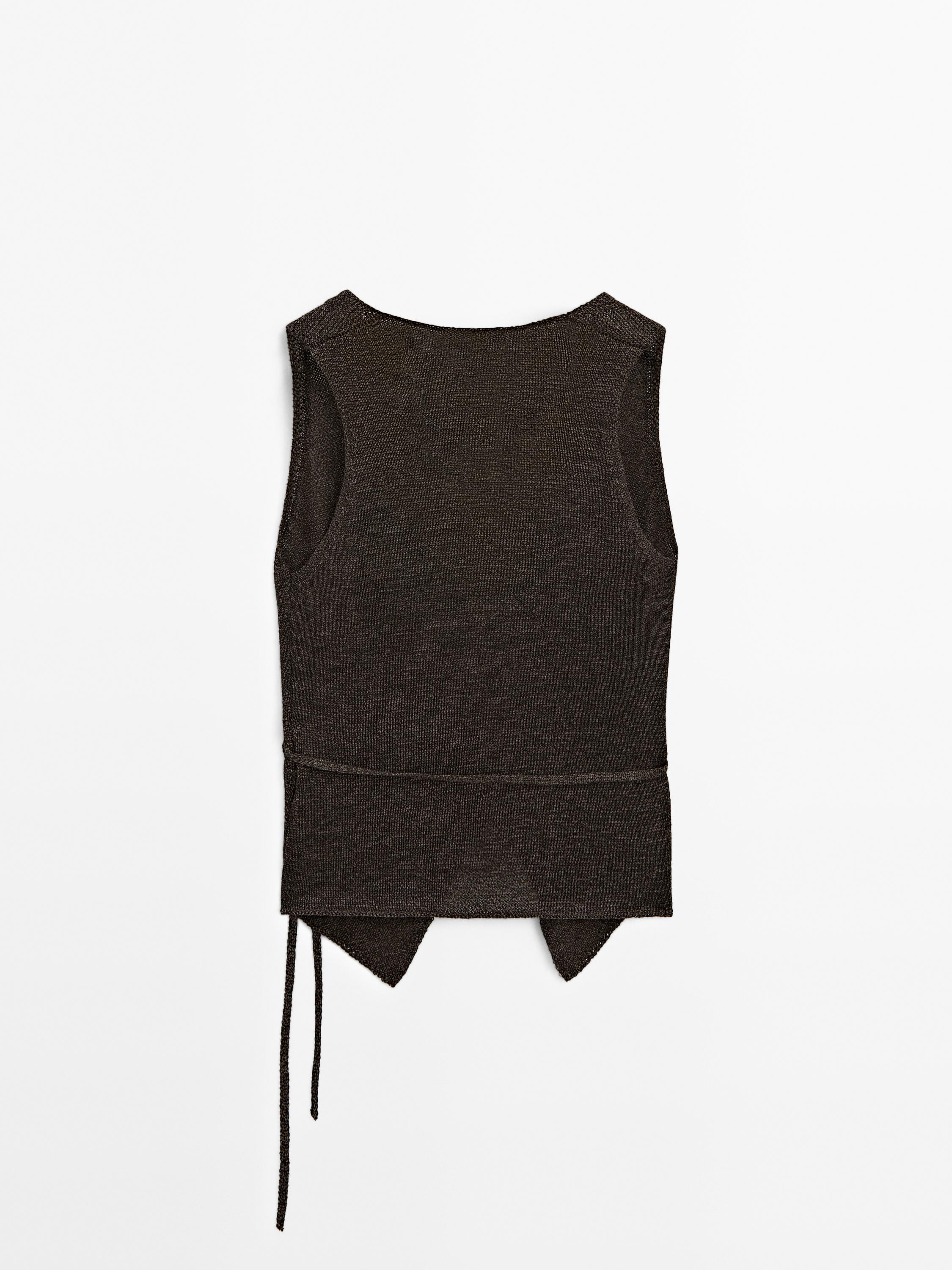 Knit crossover waistcoat with drawstring