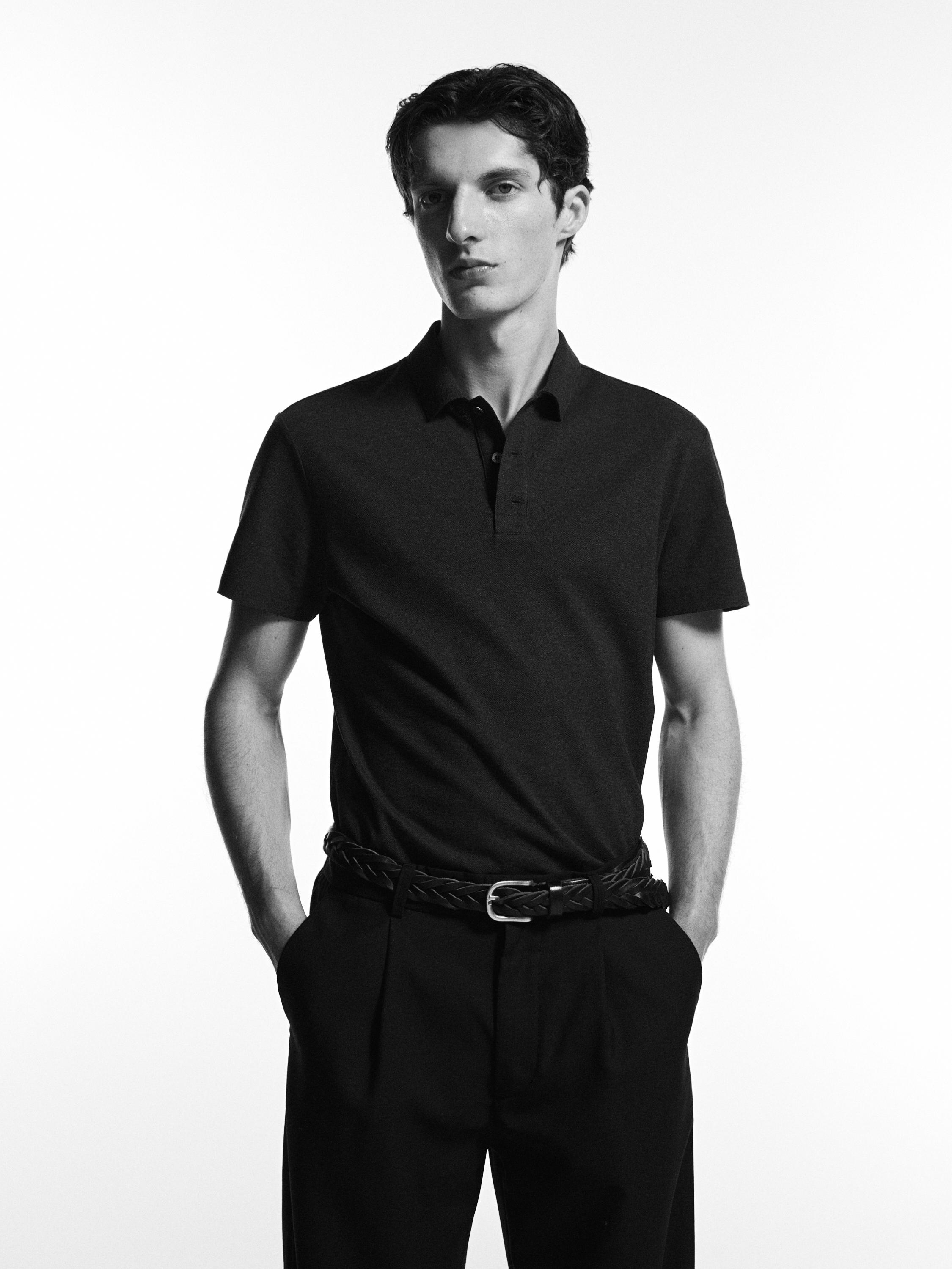 Short sleeve cotton polo shirt — Chocolate