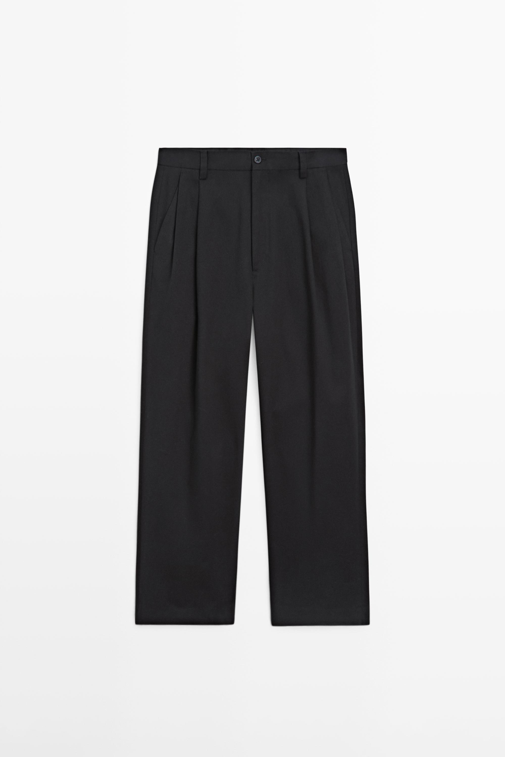 Cotton trousers with darts — NAVY BLUE