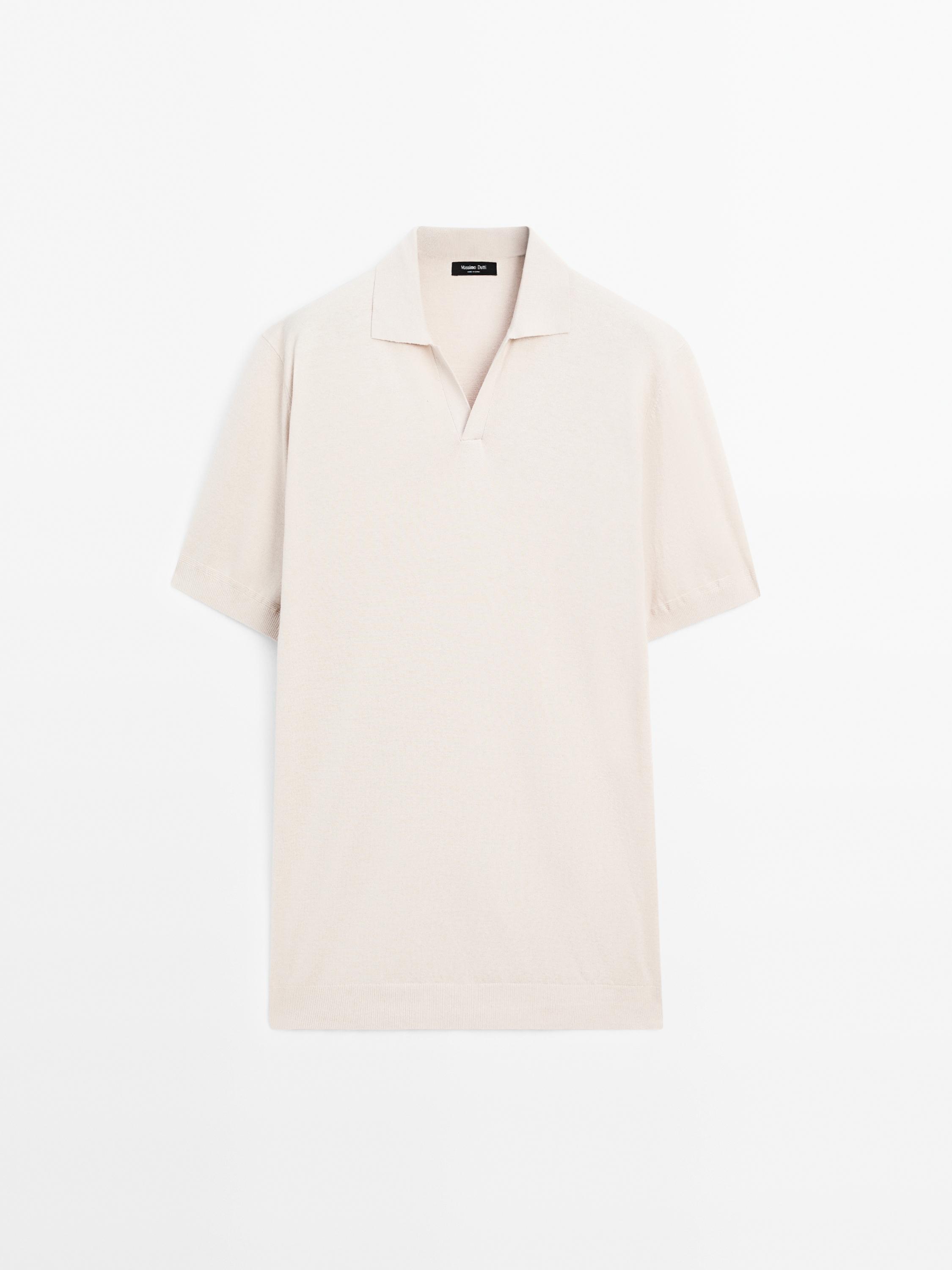 V-neck knitted polo shirt with linen
