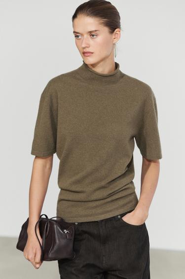 Wool-blend knit mock neck sweater — BEIGE 3