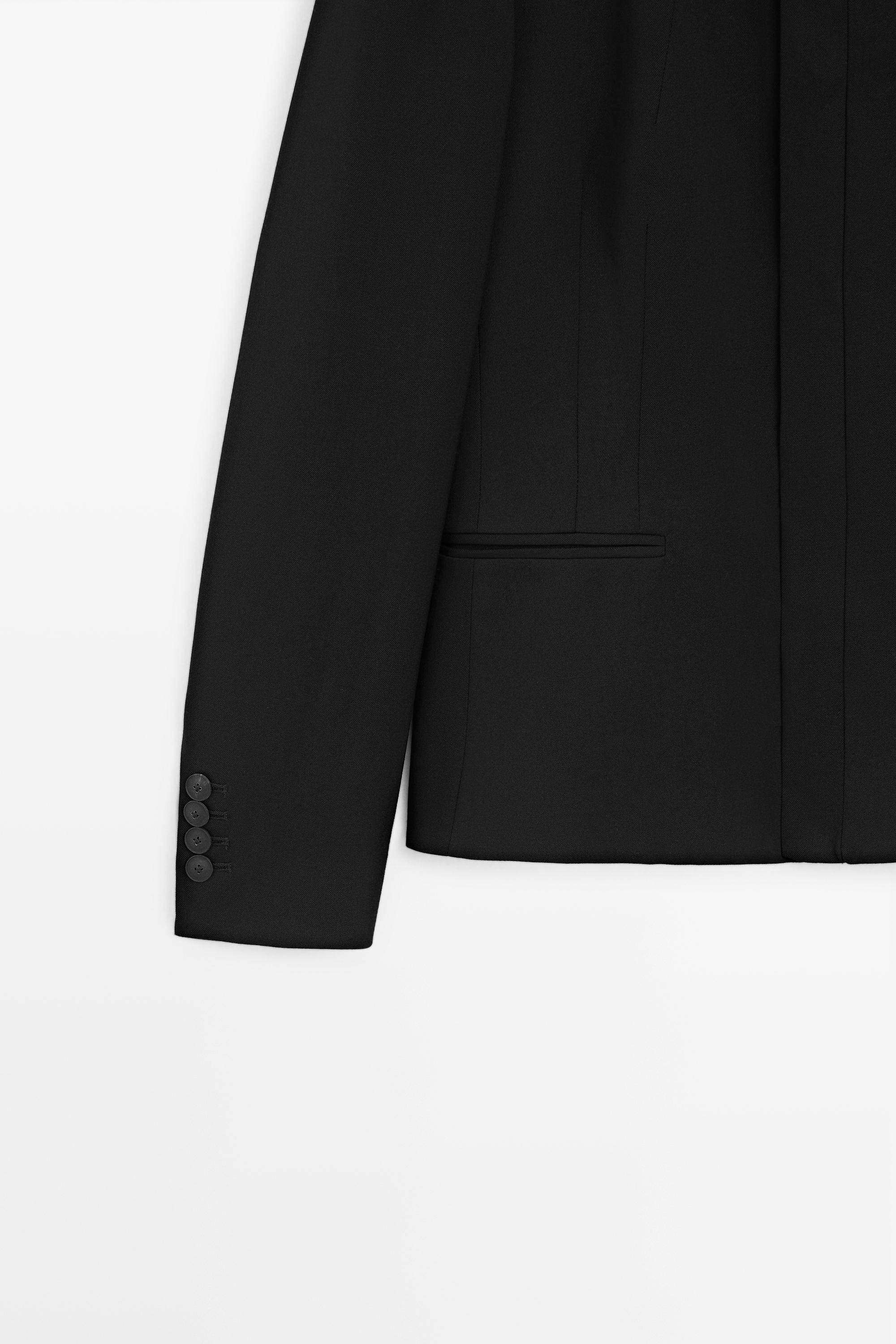 Round neck blazer with dart details — BLACK