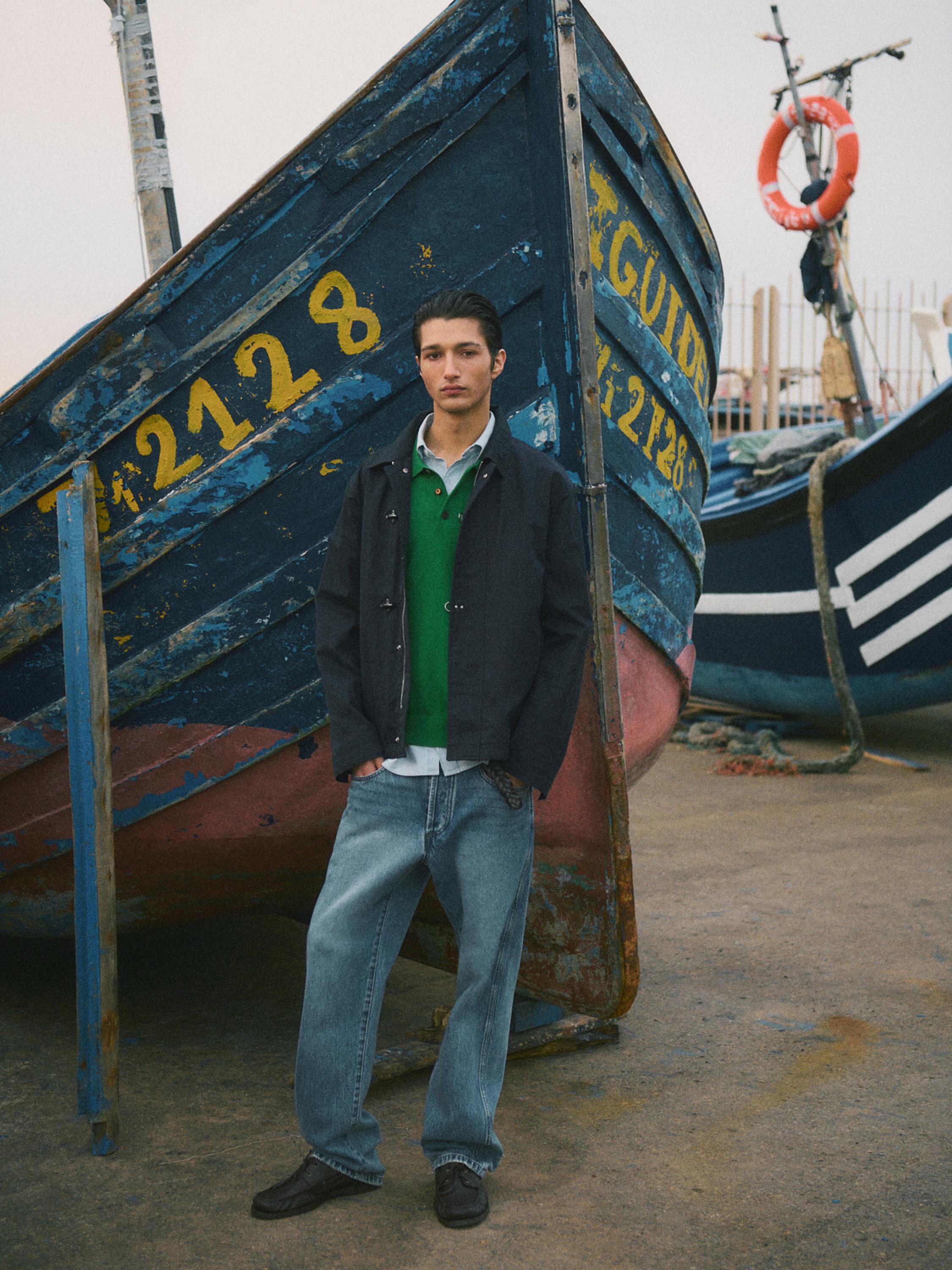 Cotton blend toggle jacket — NAVY BLUE