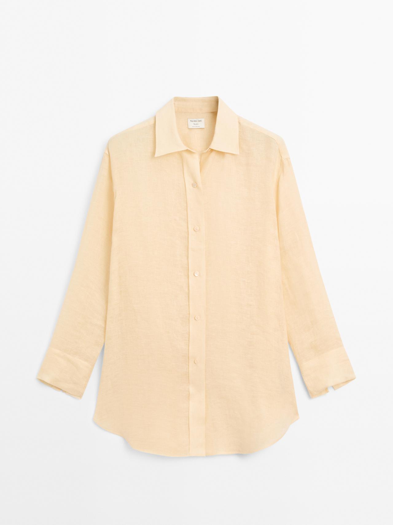 Massimo Dutti - Dame - Lang Skjorte I 100% Hør – Studio - Sennepsgul - Xs