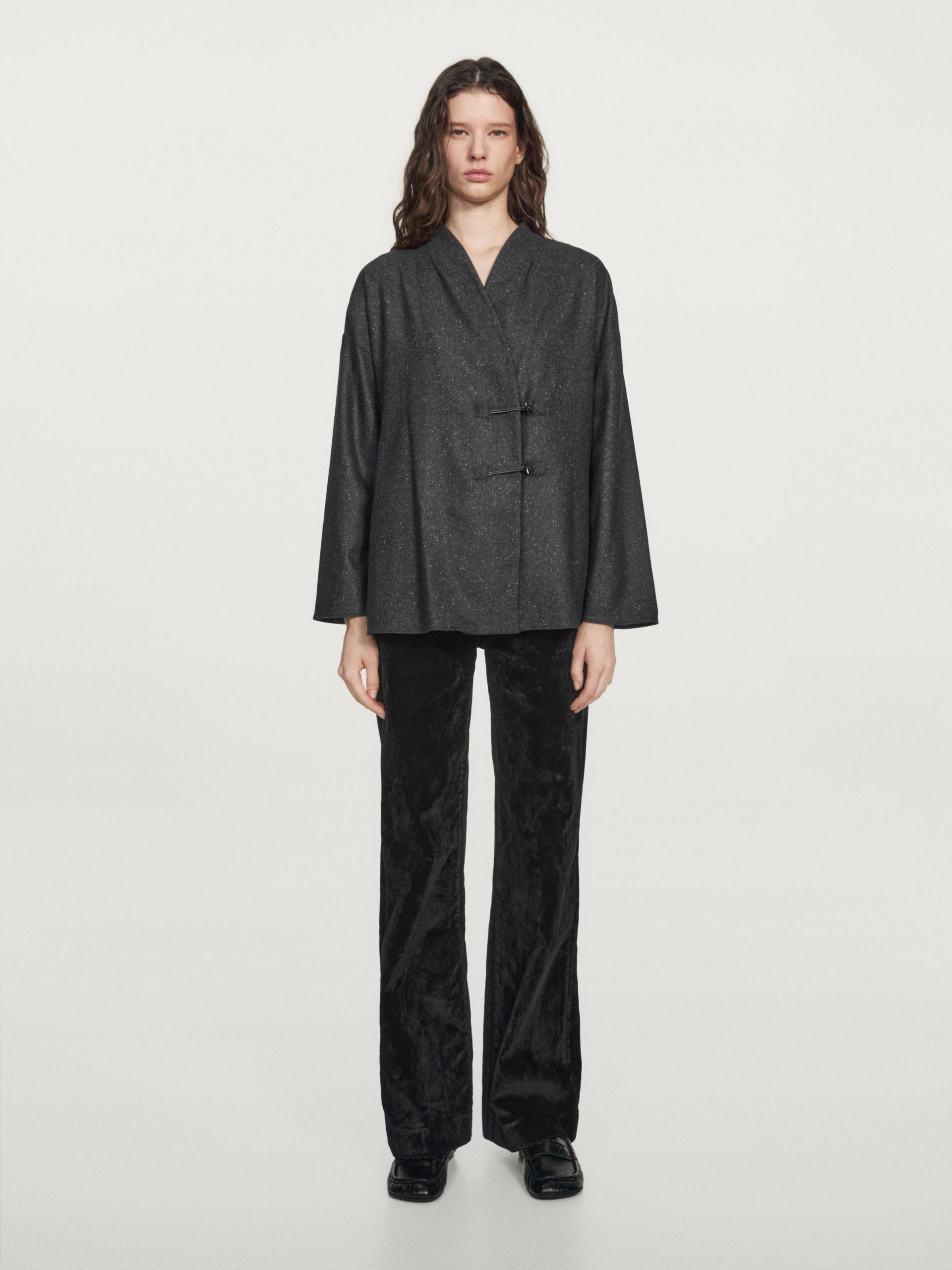 Camicia In Misto Lana Con Bottoni In Corno - Nero - L - Massimo Dutti - Femminile