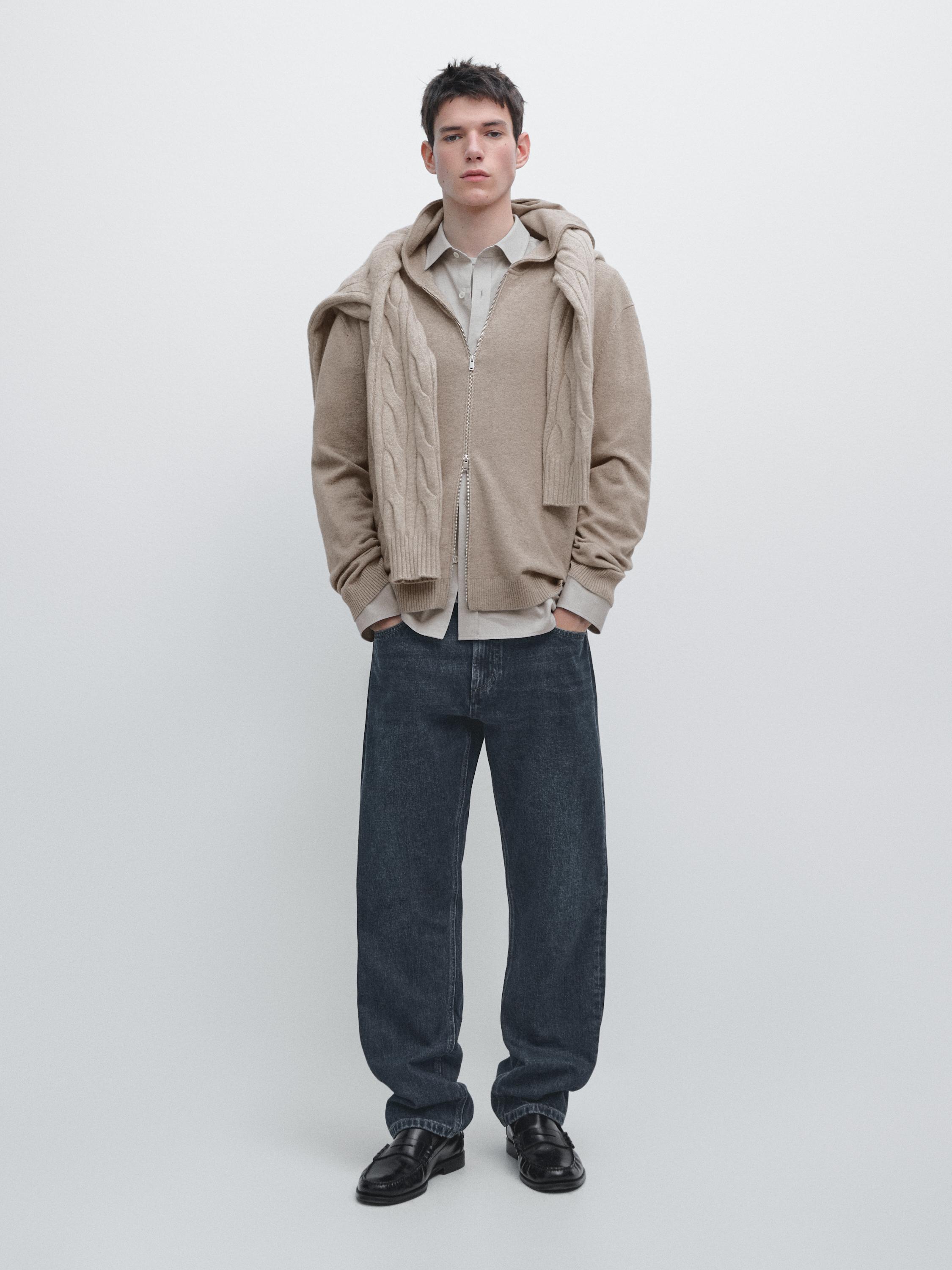 Wool blend knit cardigan with hood