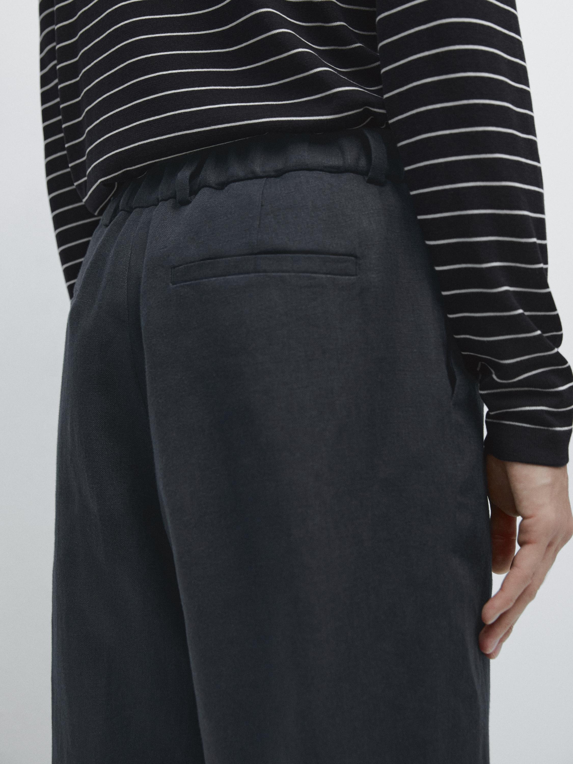 Lightweight 100% linen trousers — NAVY BLUE