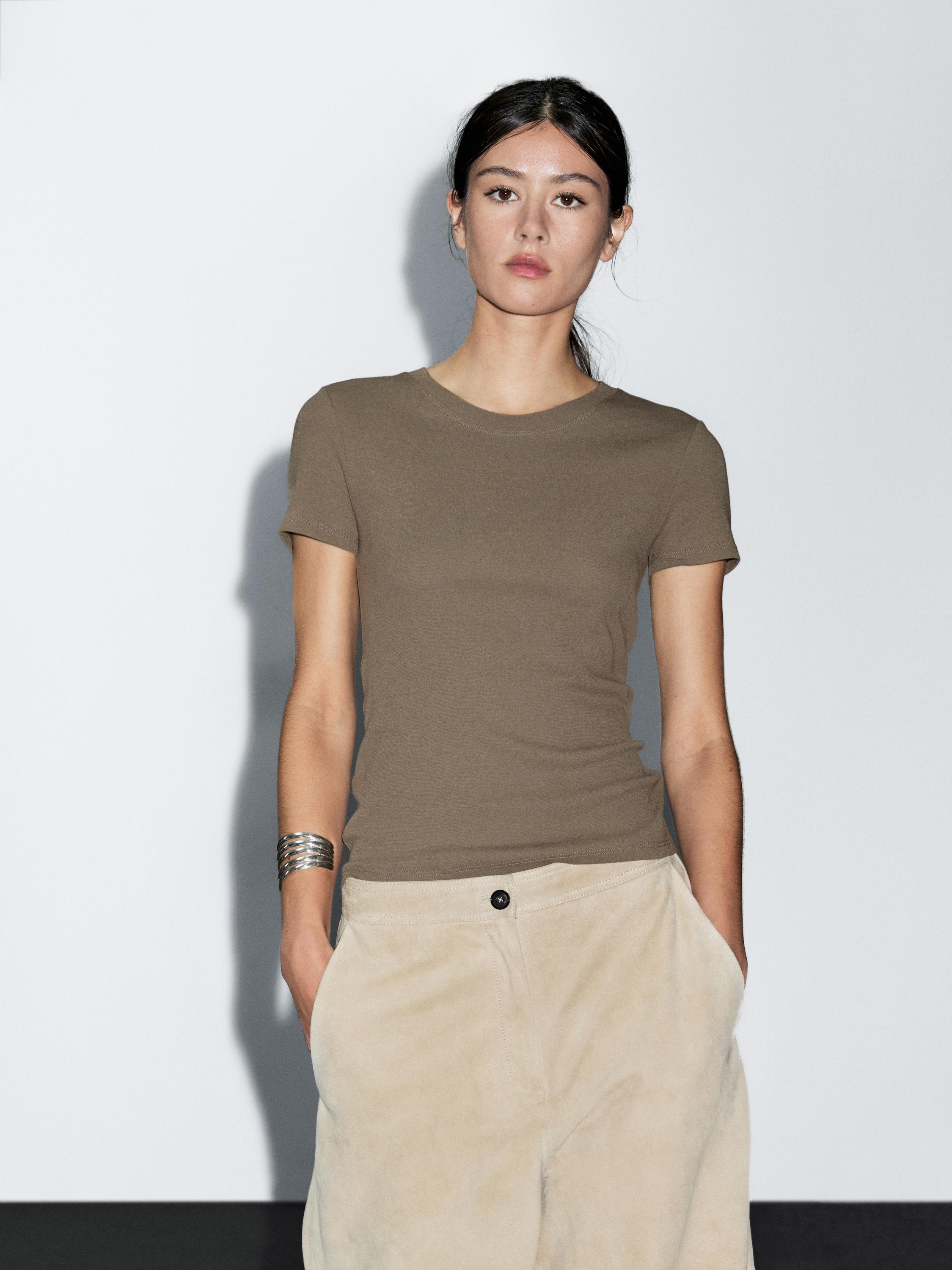 T-shirt texturé effet crêpe en coton