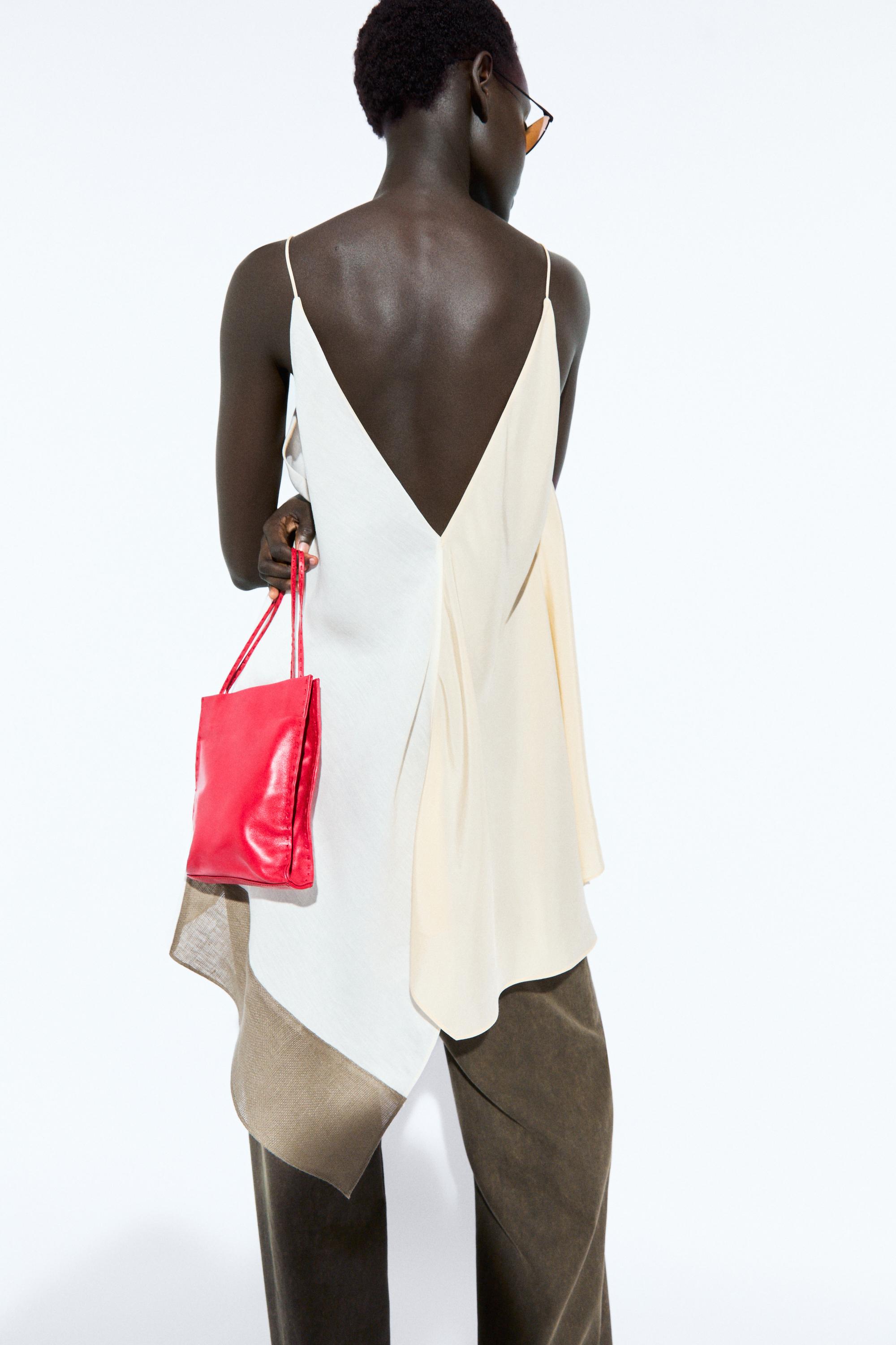 Asymmetric strappy flowing top — CREAM