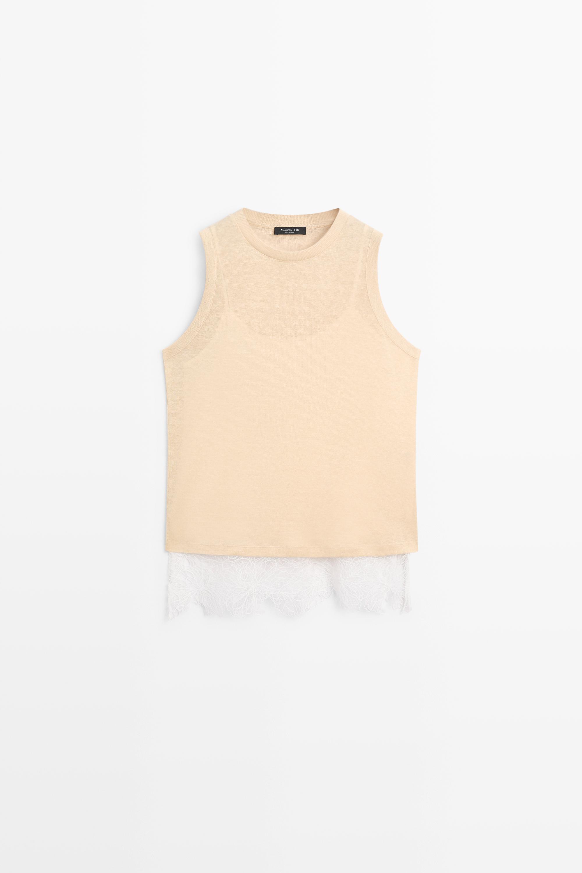 Sleeveless top with lace detail — Washed
