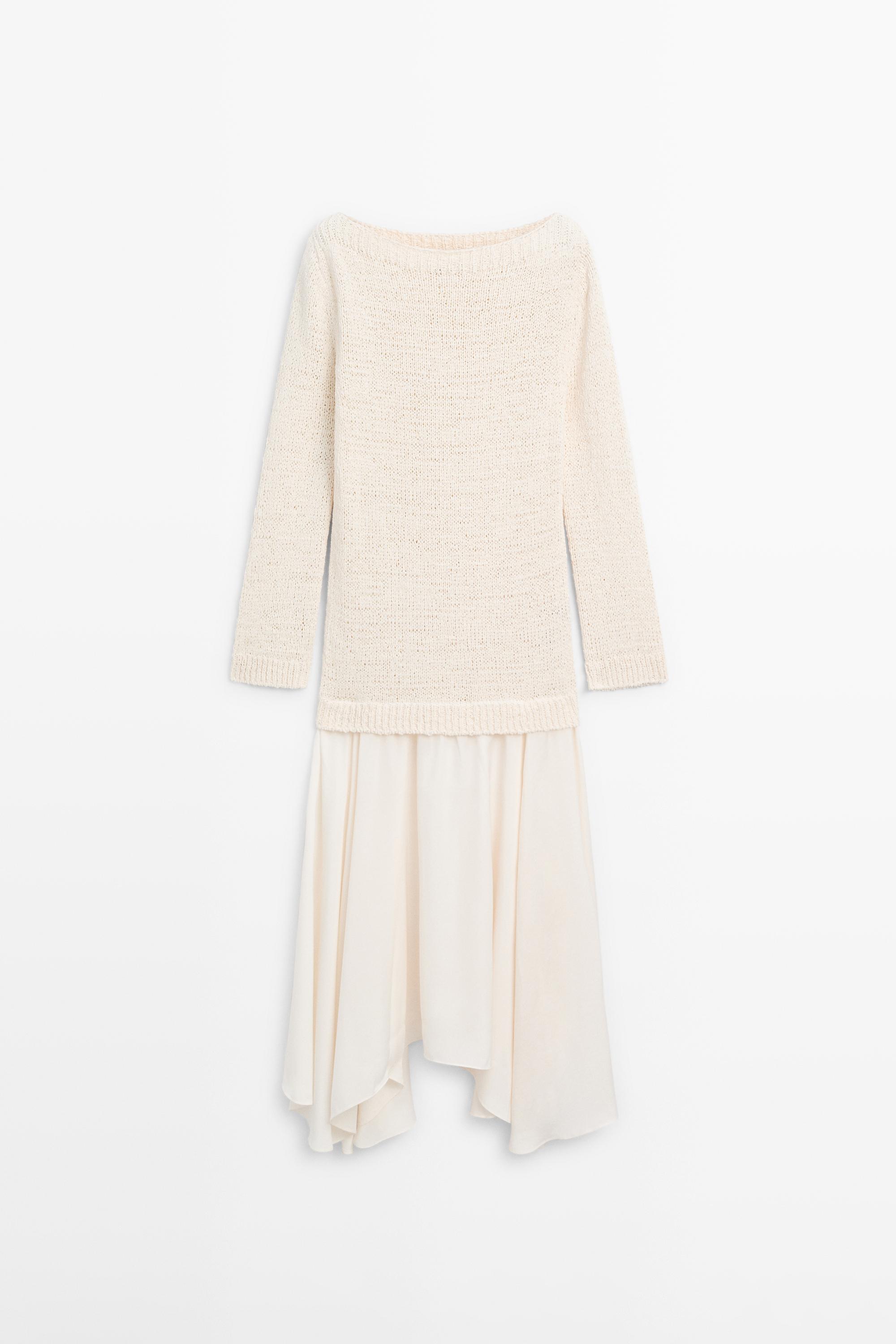 Combined asymmetric midi dress — CREAM