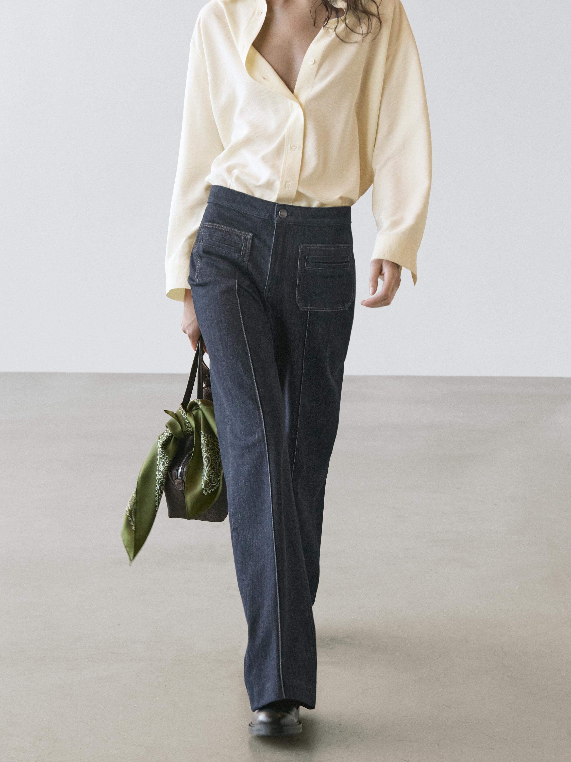 Flare fit high-waist jeans with pockets — DARK BLUE