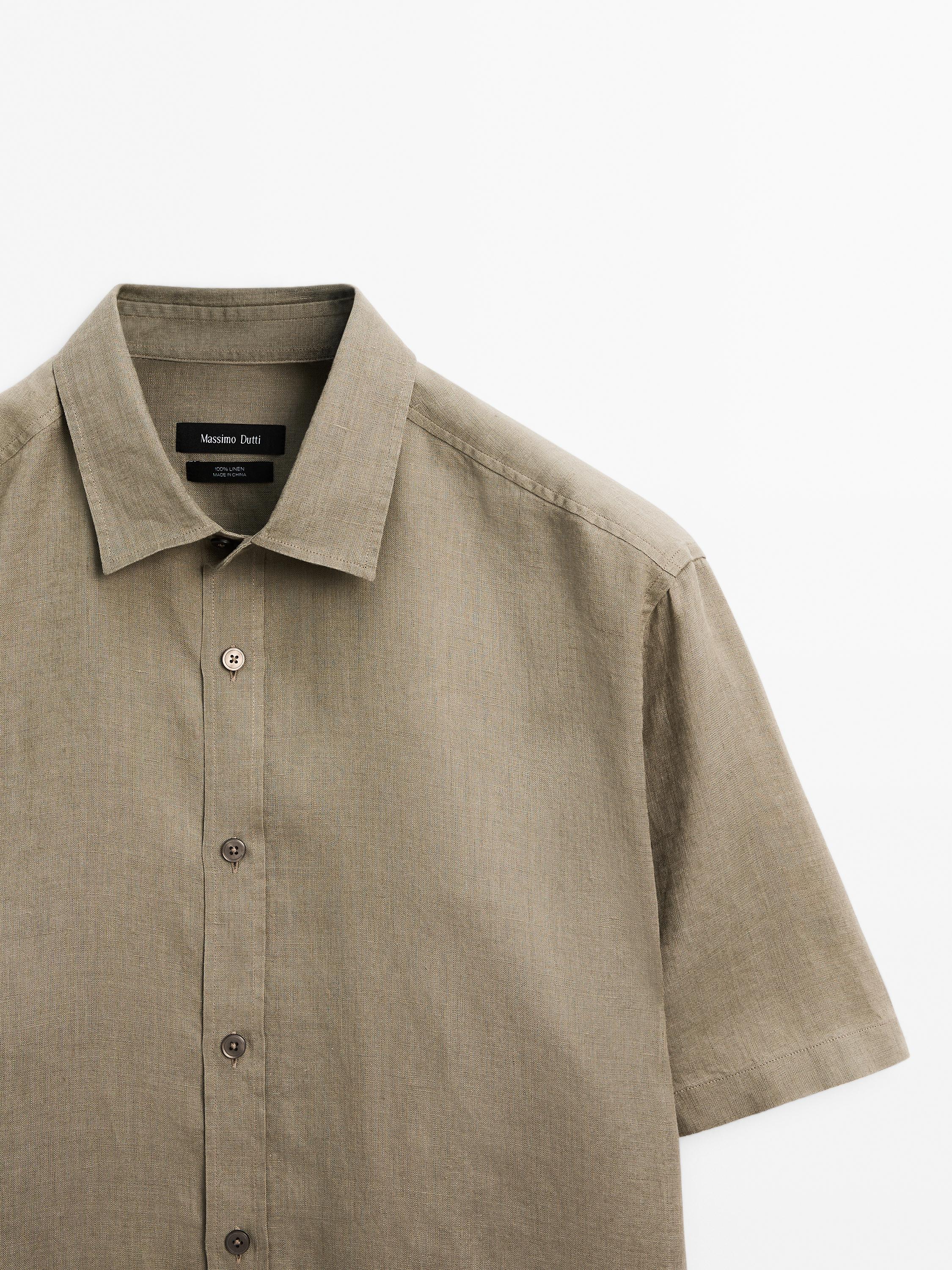 Regular fit short sleeve linen shirt