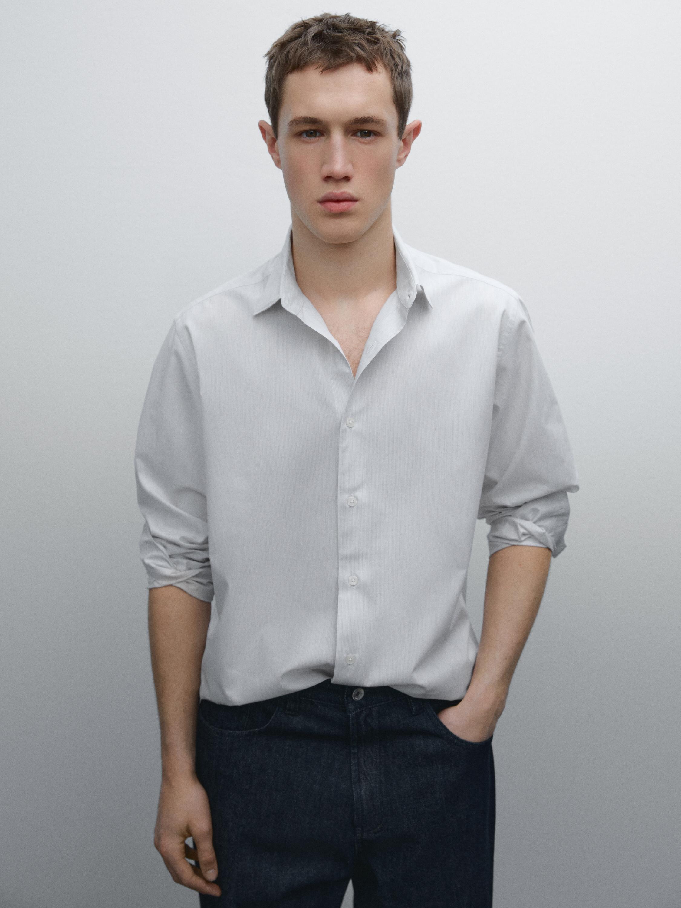 Chemise regular fit en popeline de coton à rayures