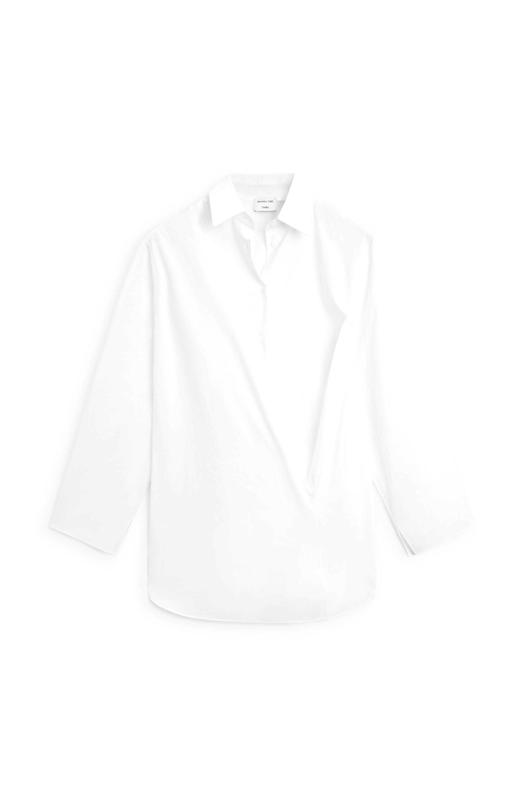 100% cotton shirt with gathered detail - STUDIO — WHITE