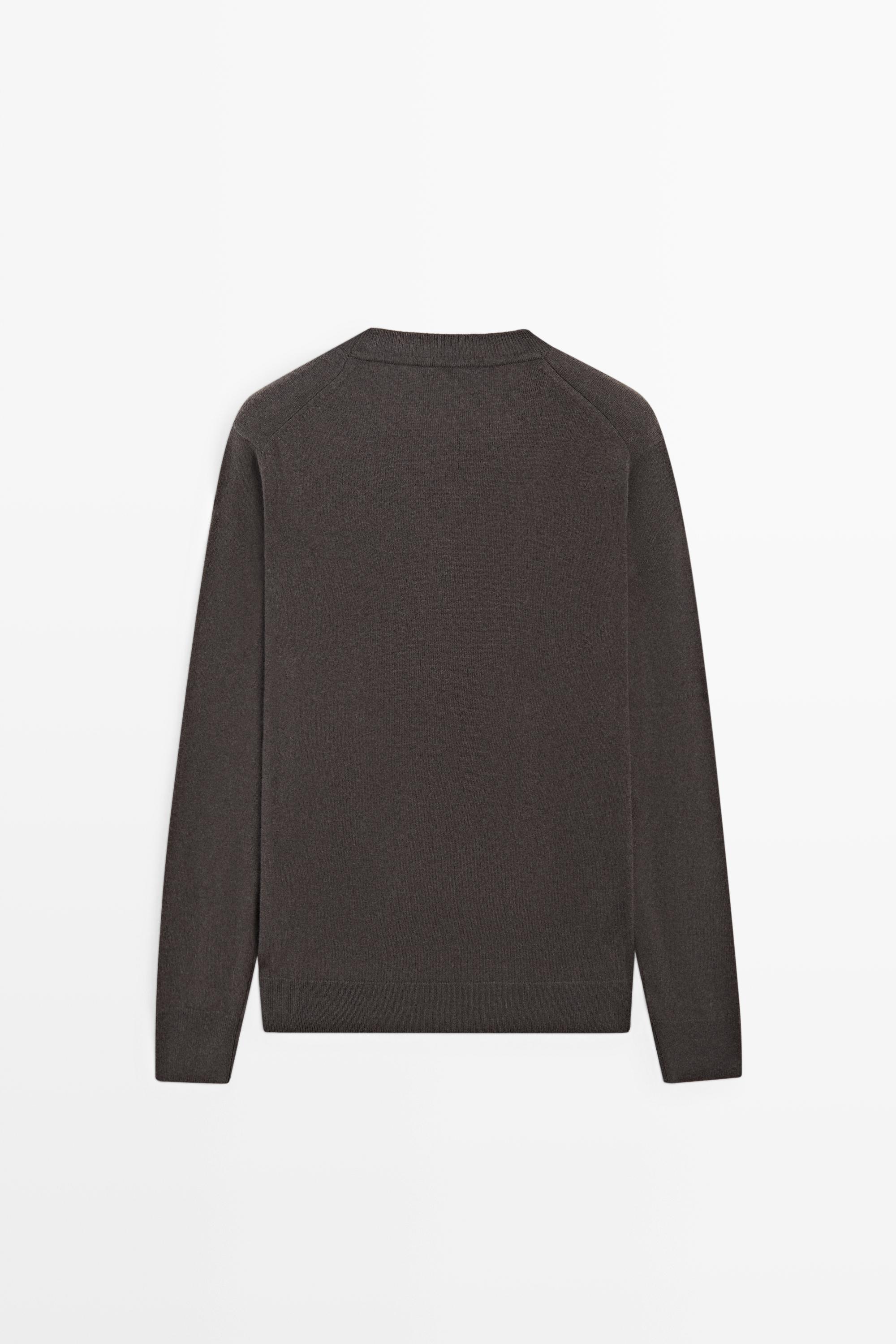 Wool blend round neck knit sweater — BROWN