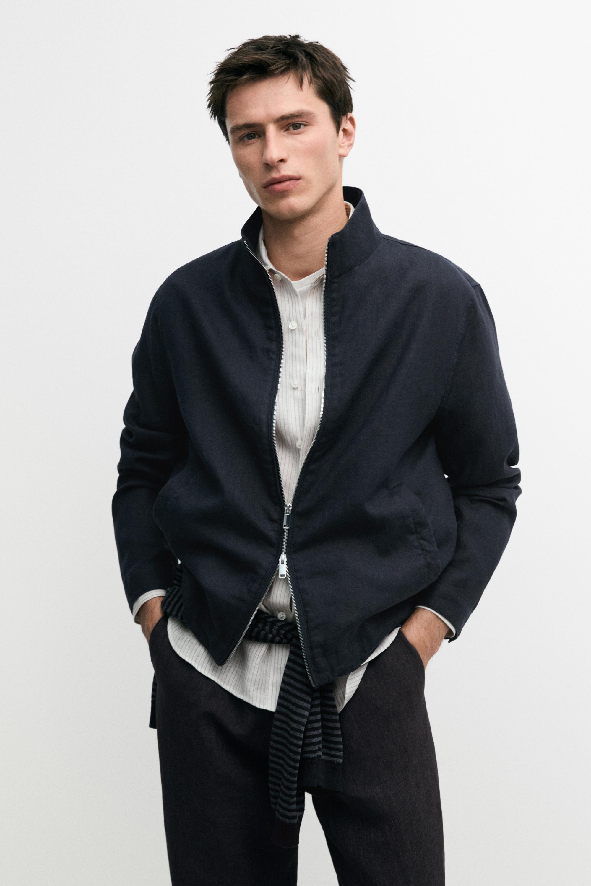 Linen bomber jacket — NAVY BLUE