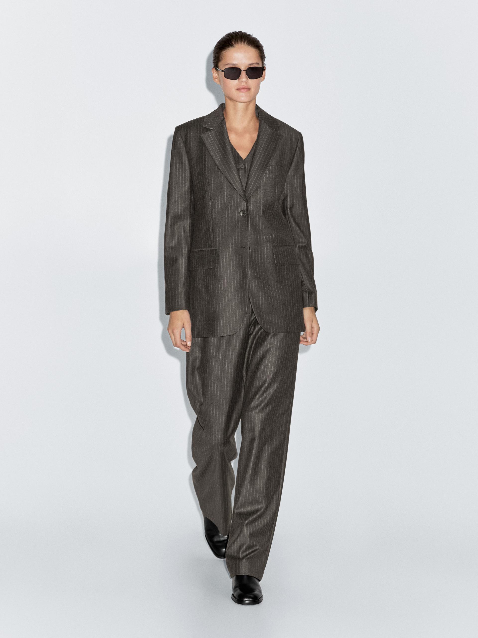 Americana Raya Diplomática 100% Lana - Chocolate - 34 - Massimo Dutti - Mujer