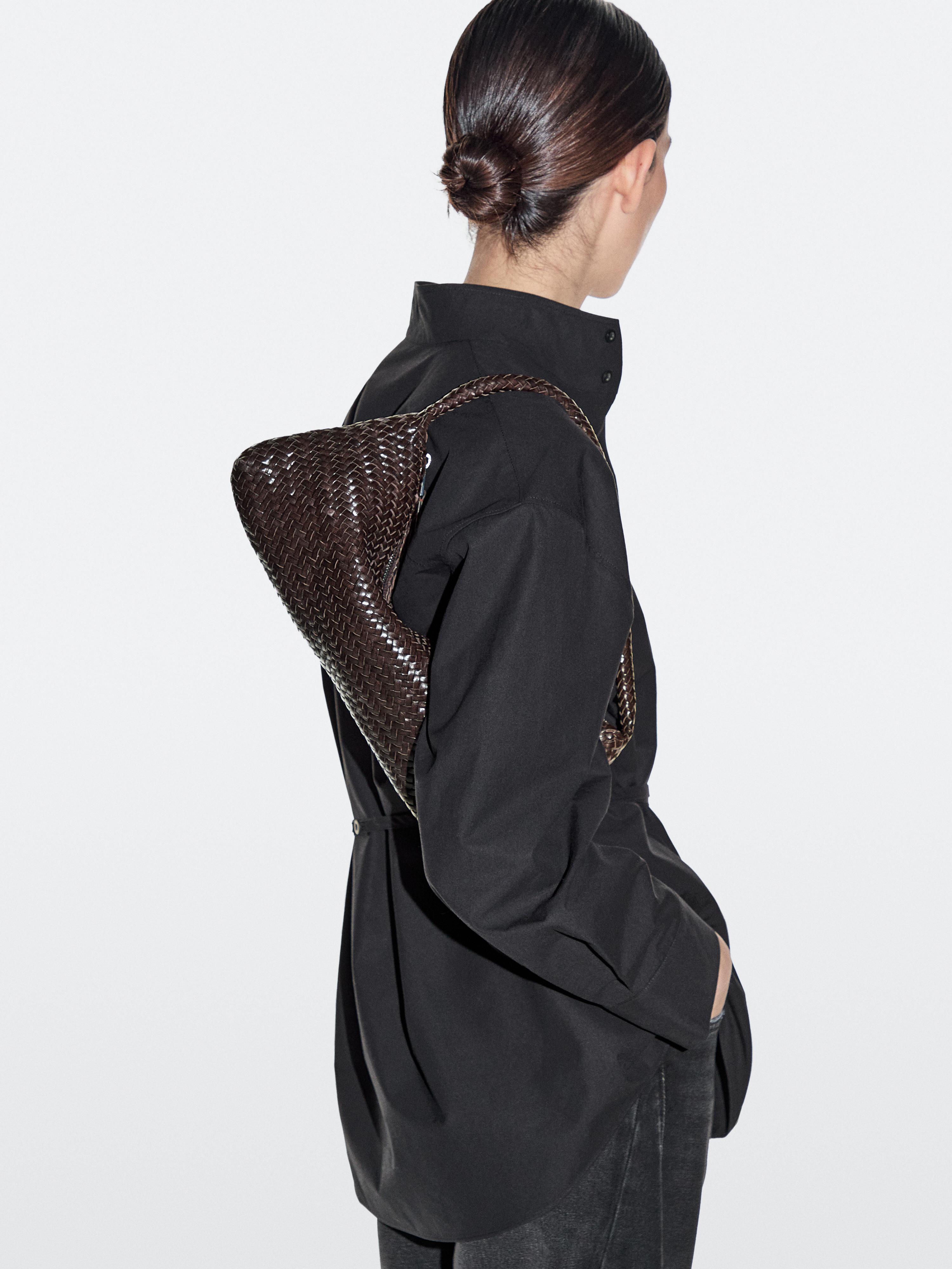 Nappa leather woven croissant bag — BROWN