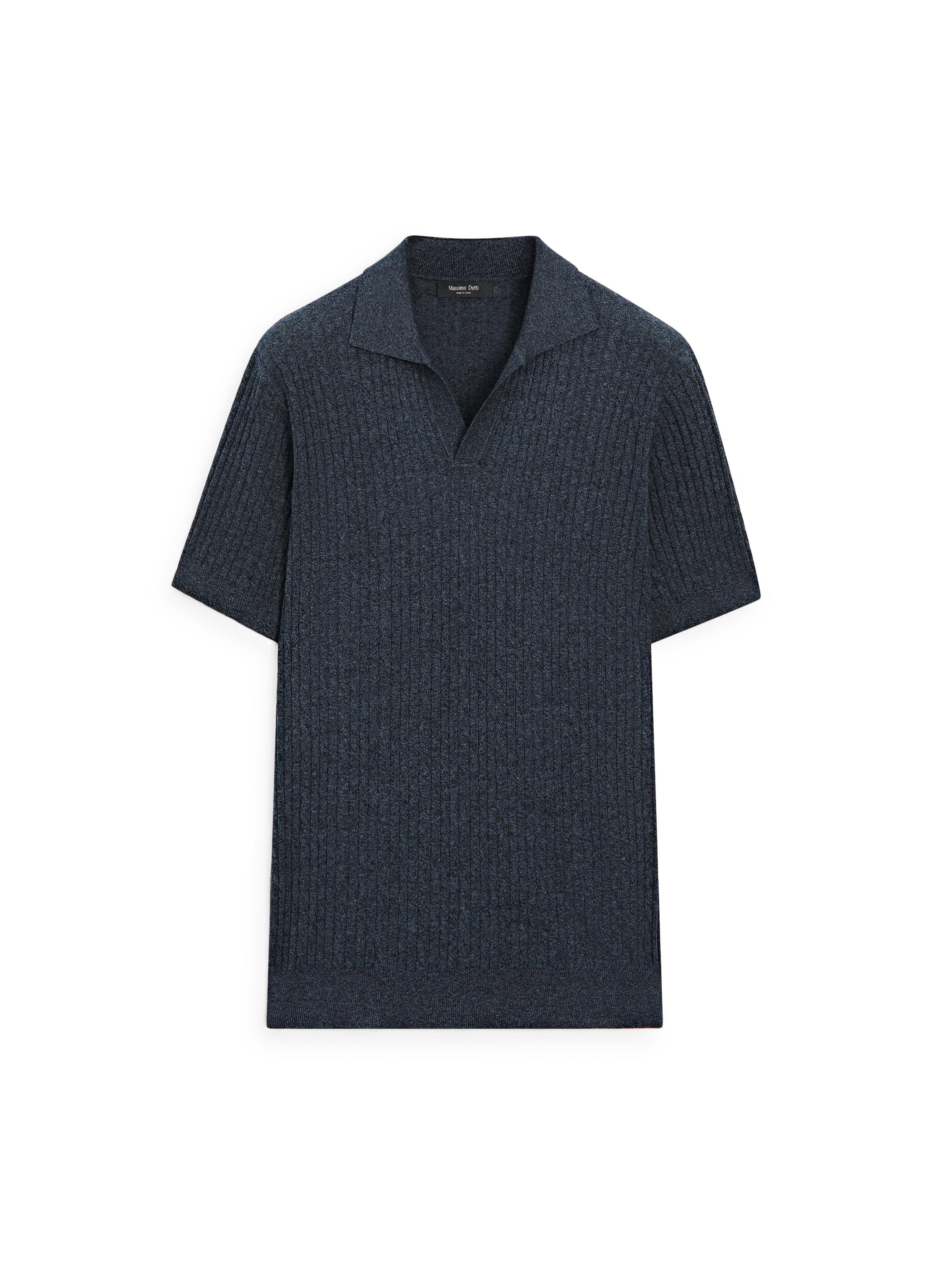Short sleeve knit polo shirt with cable-knit detail — NAVY BLUE