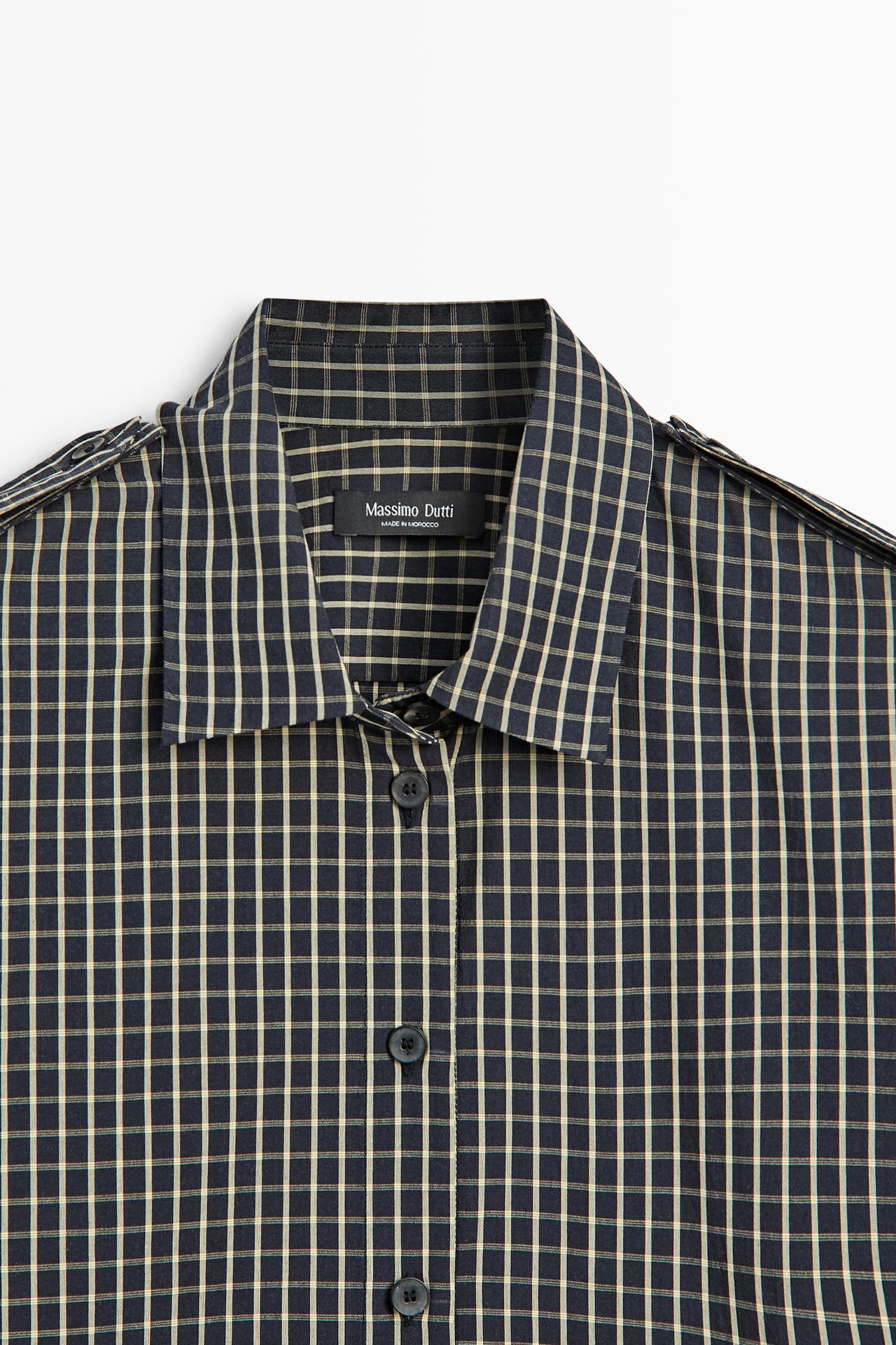 100% cotton check shirt with shoulder detail — DARK BLUE