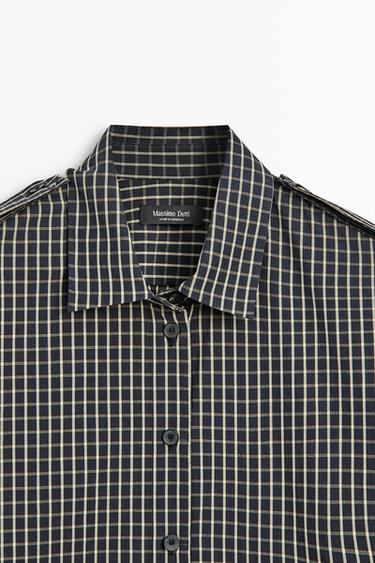 100% cotton check shirt with shoulder detail — DARK BLUE 9