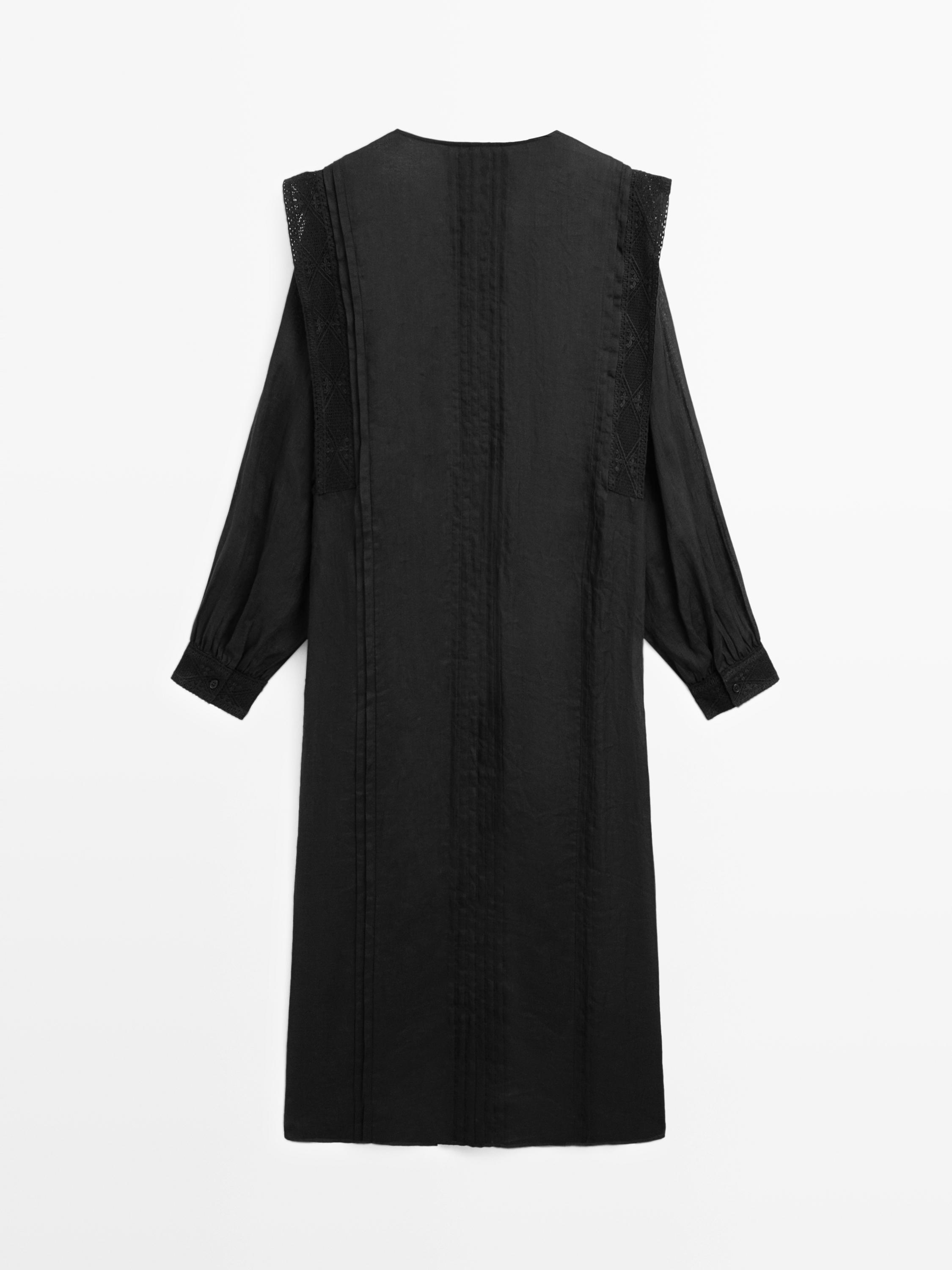 Midi dress with lace sleeves — BLACK