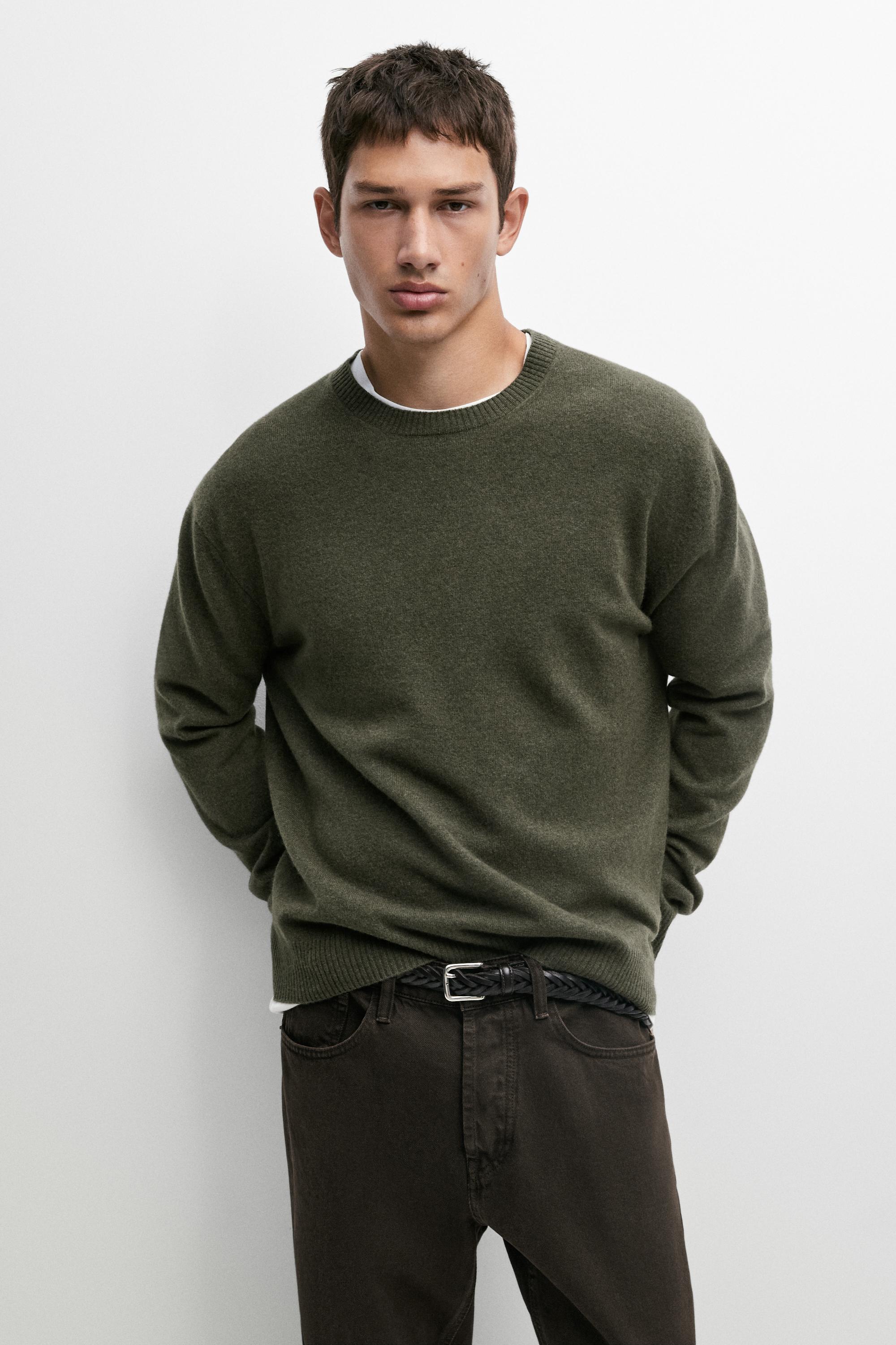 Wool blend round neck knit sweater