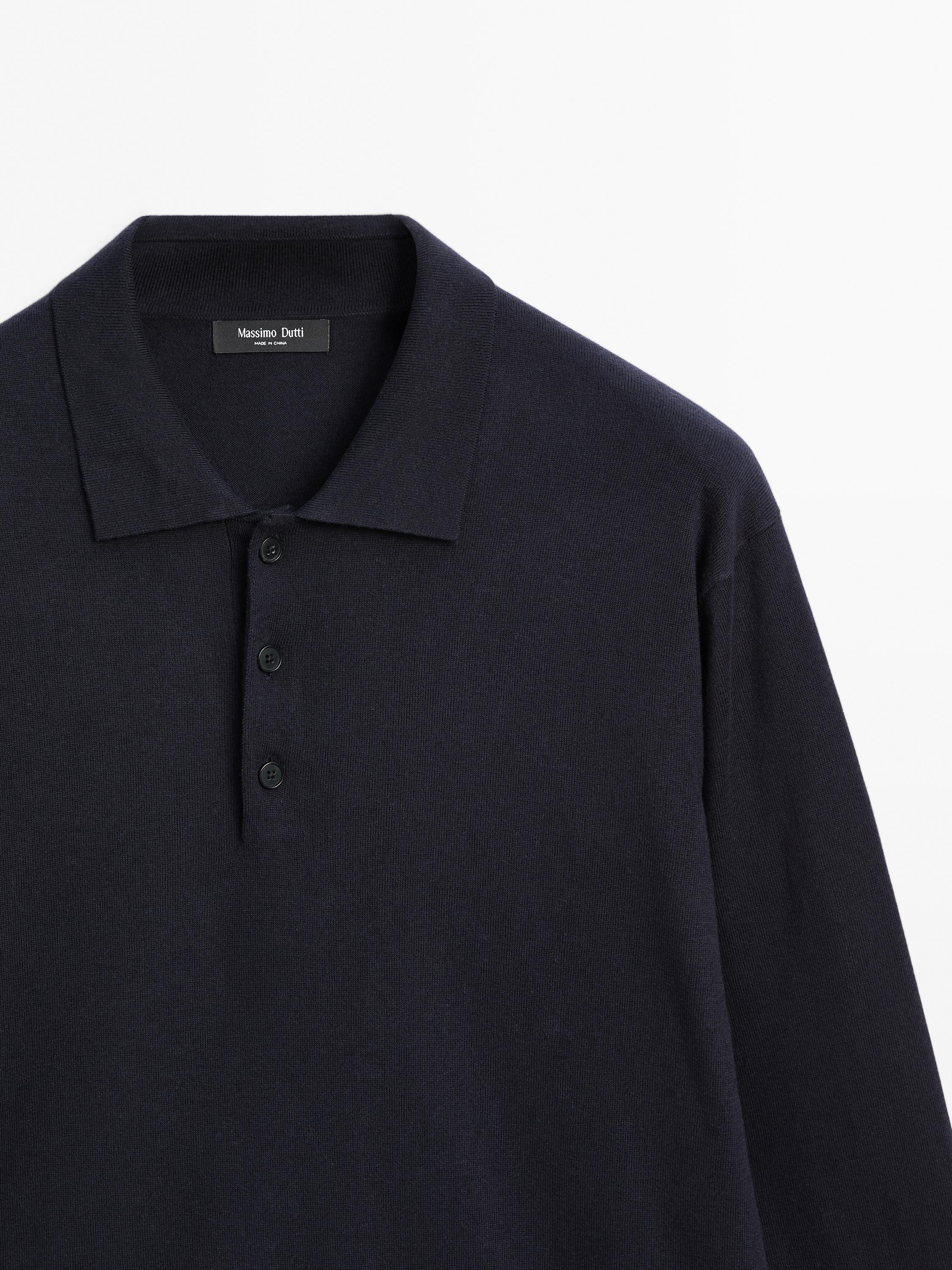 Cotton blend knit polo sweater