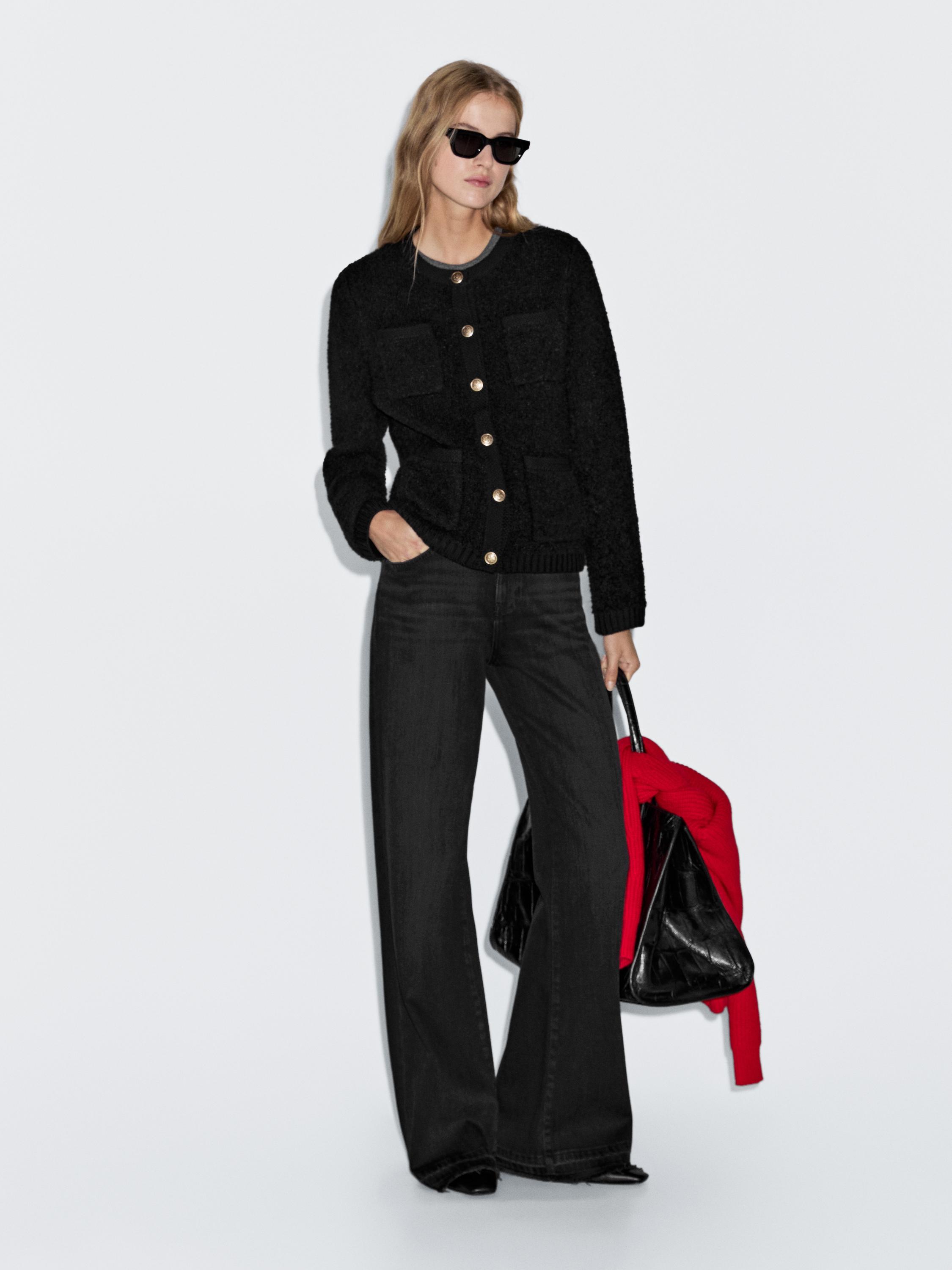 Wool blend knit cardigan with gold buttons